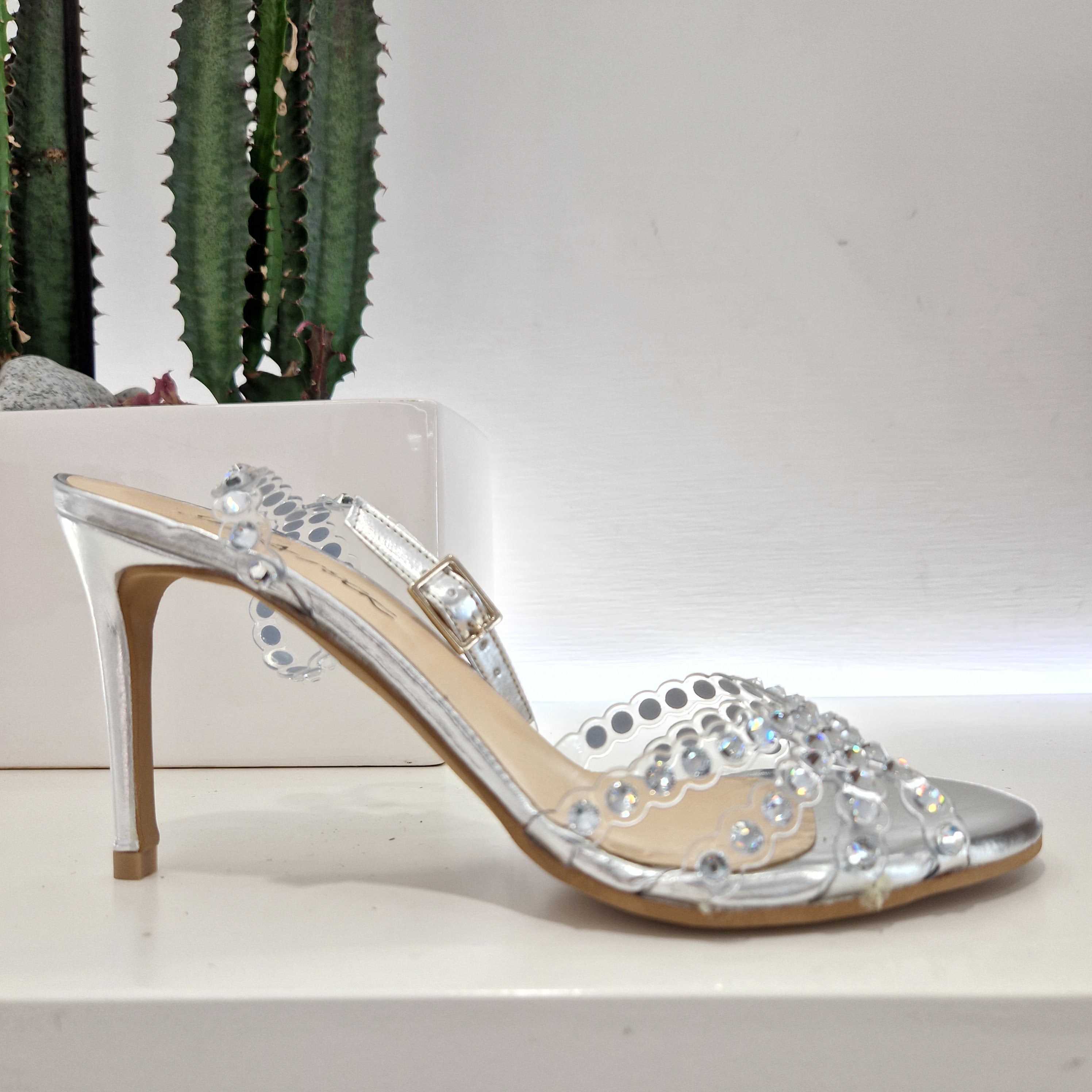 B Rock silver plexy sandal