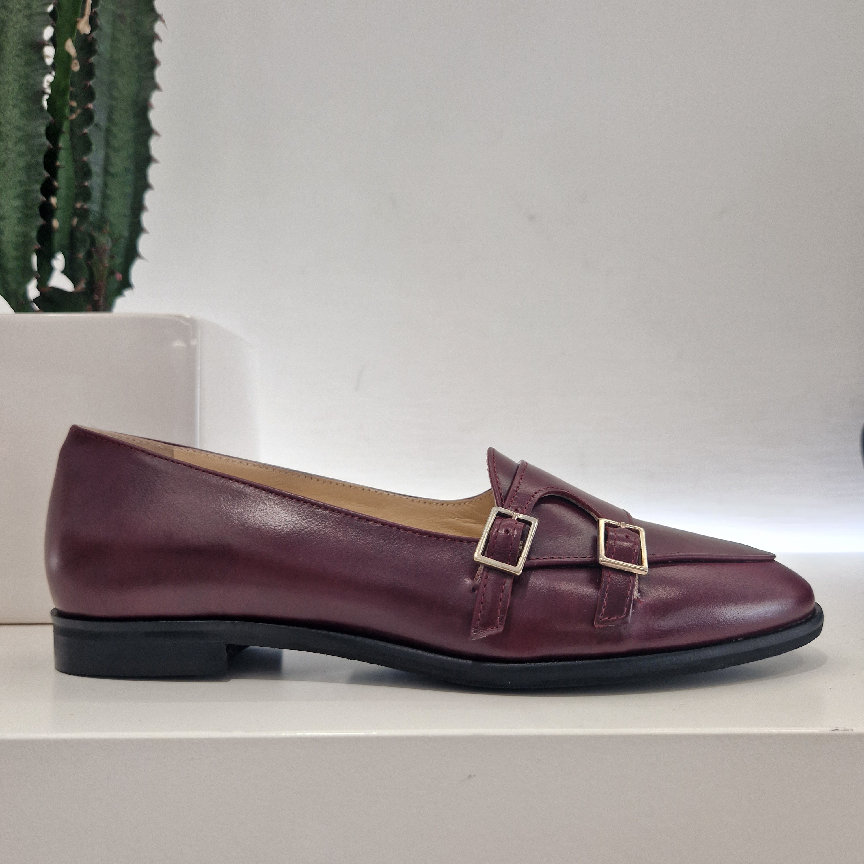 B Rock double buckle moccasin burgundy