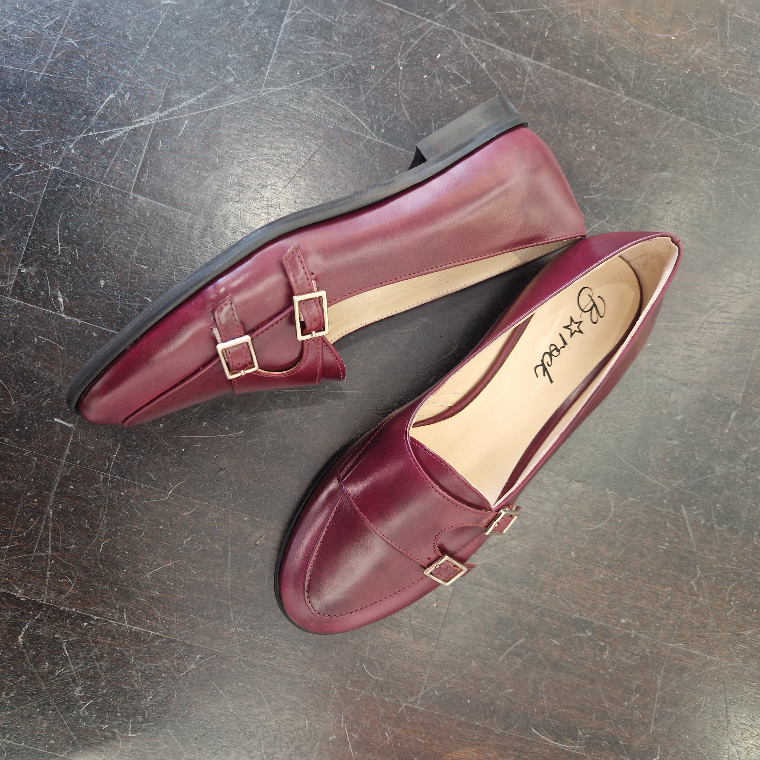 B Rock double buckle moccasin burgundy
