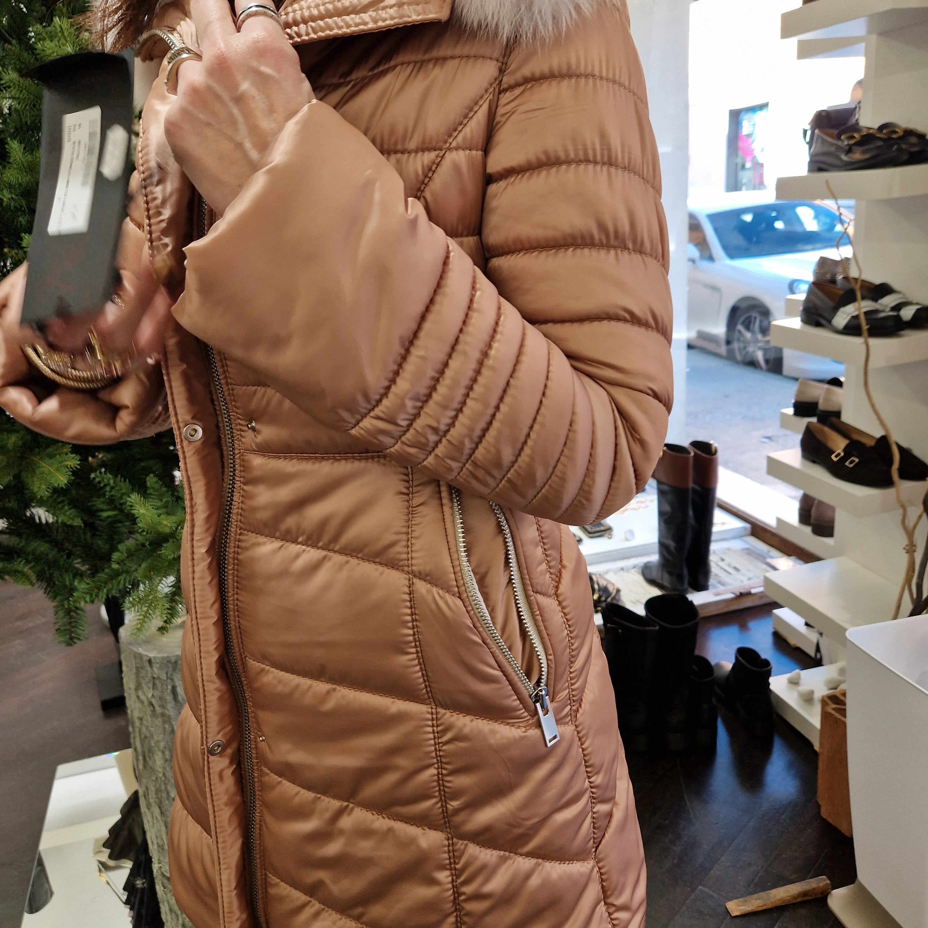 Powder-colored Alaska down jacket