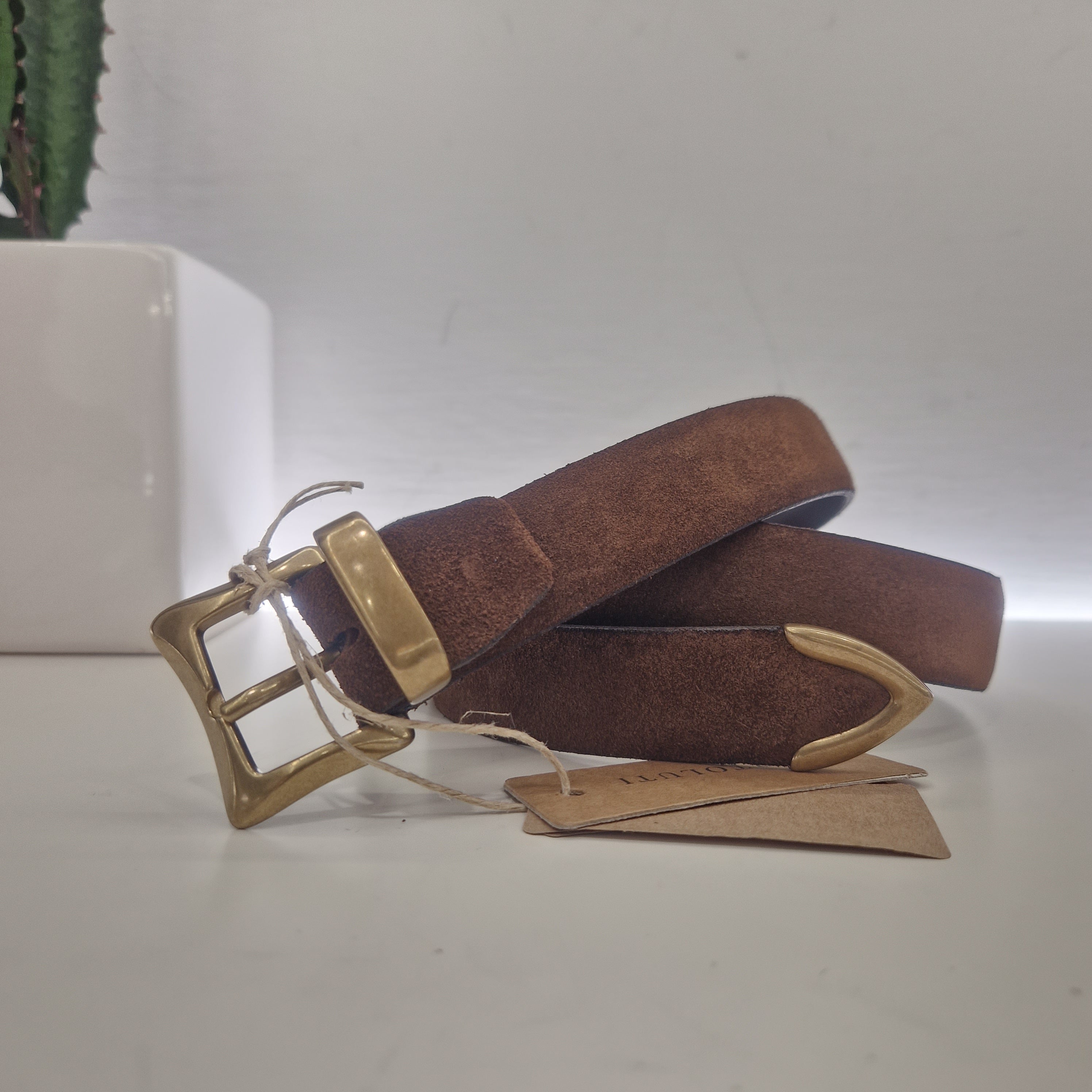 Alberto Luti brown suede leather belt with metal finish