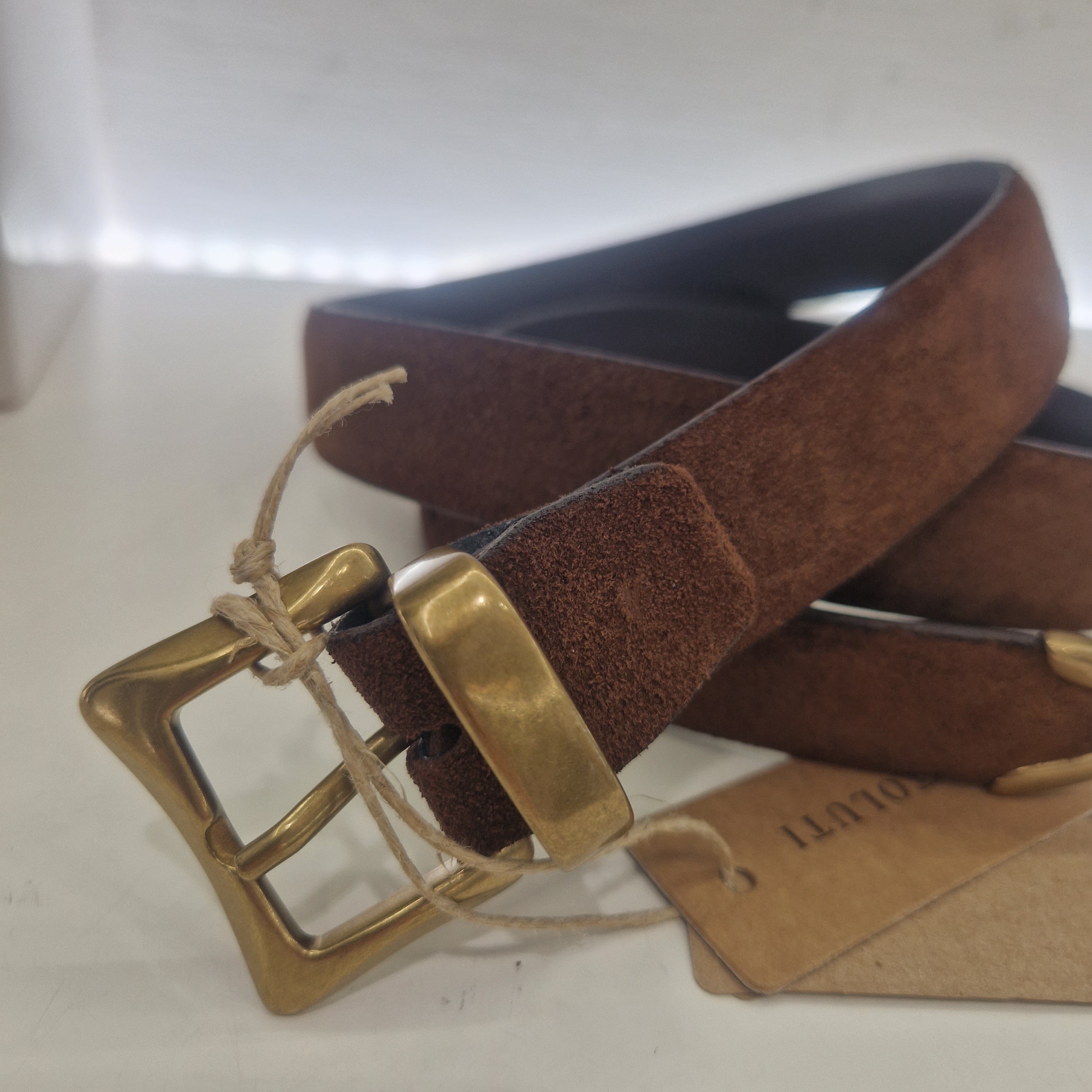 Alberto Luti brown suede leather belt with metal finish