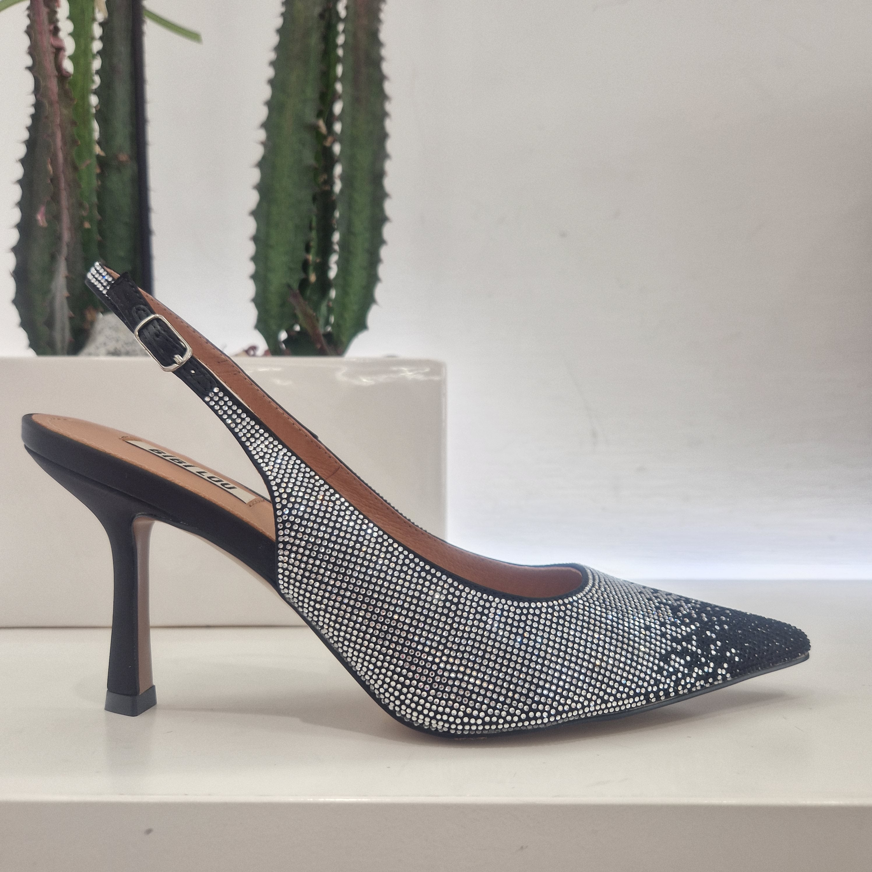 Bibilou black silver rhinestones 7 cm heel