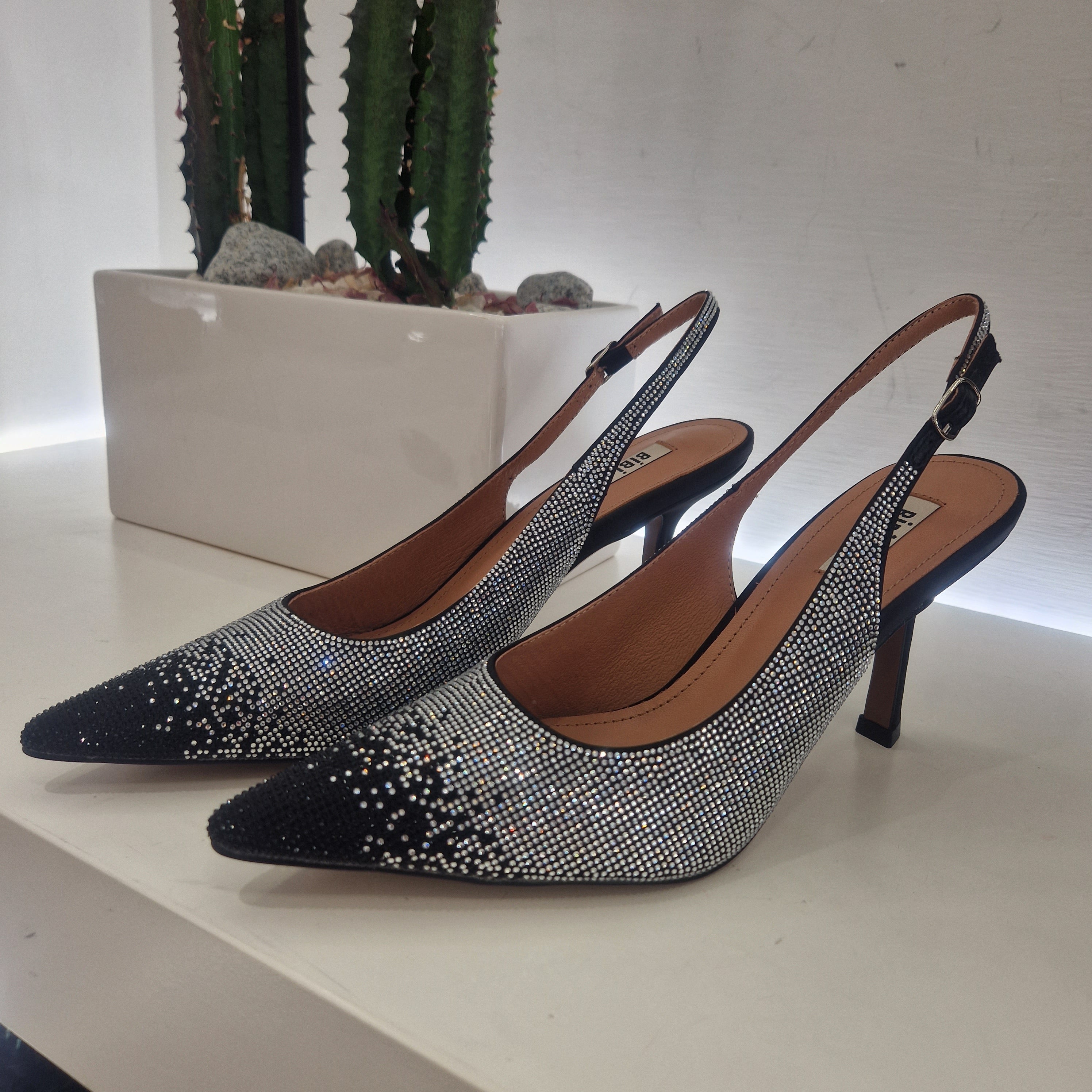 Bibilou black silver rhinestones 7 cm heel
