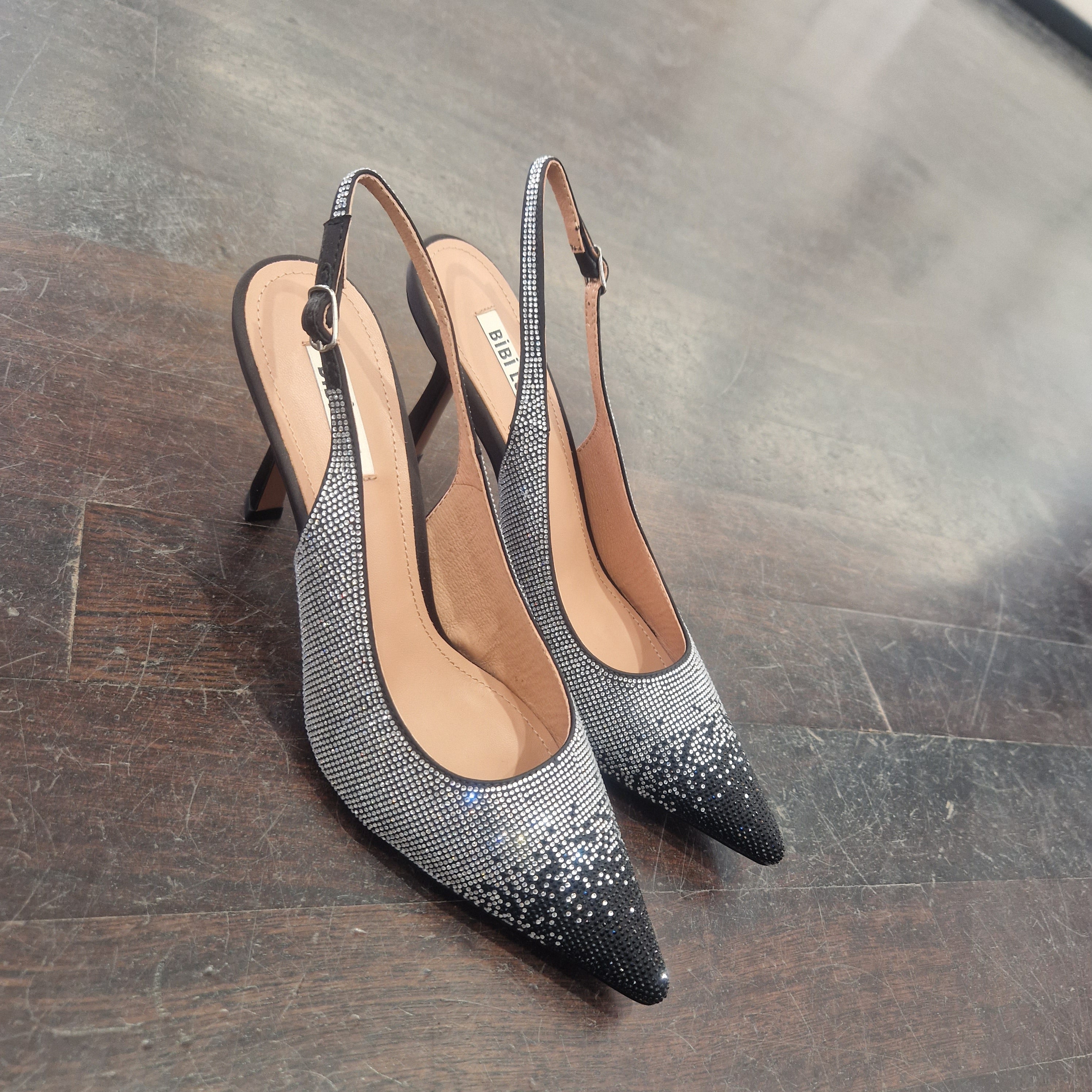Bibilou black silver rhinestones 7 cm heel