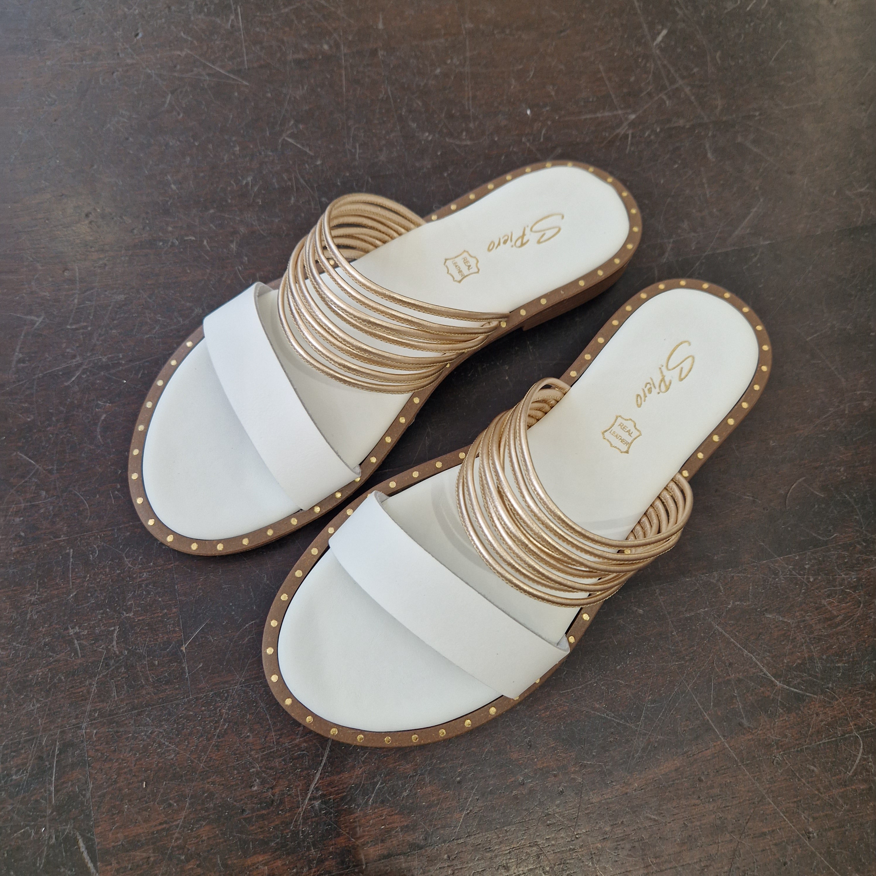 S. Piero white slipper gold strips
