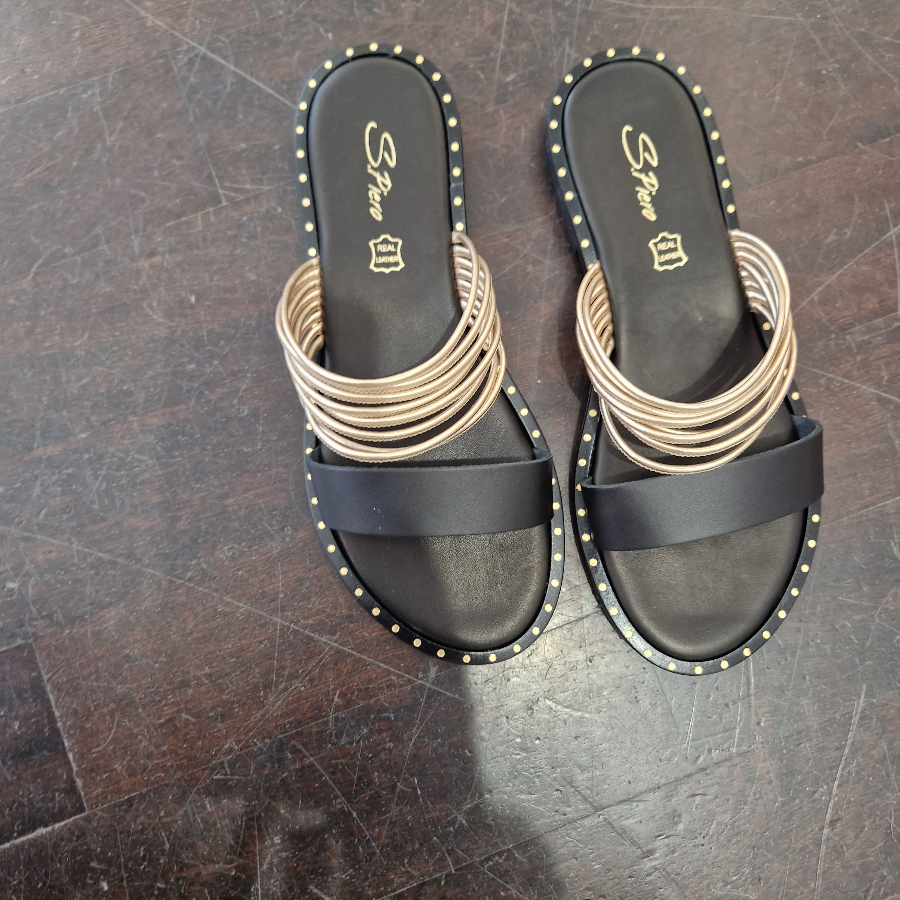S. Piero black slipper gold straps