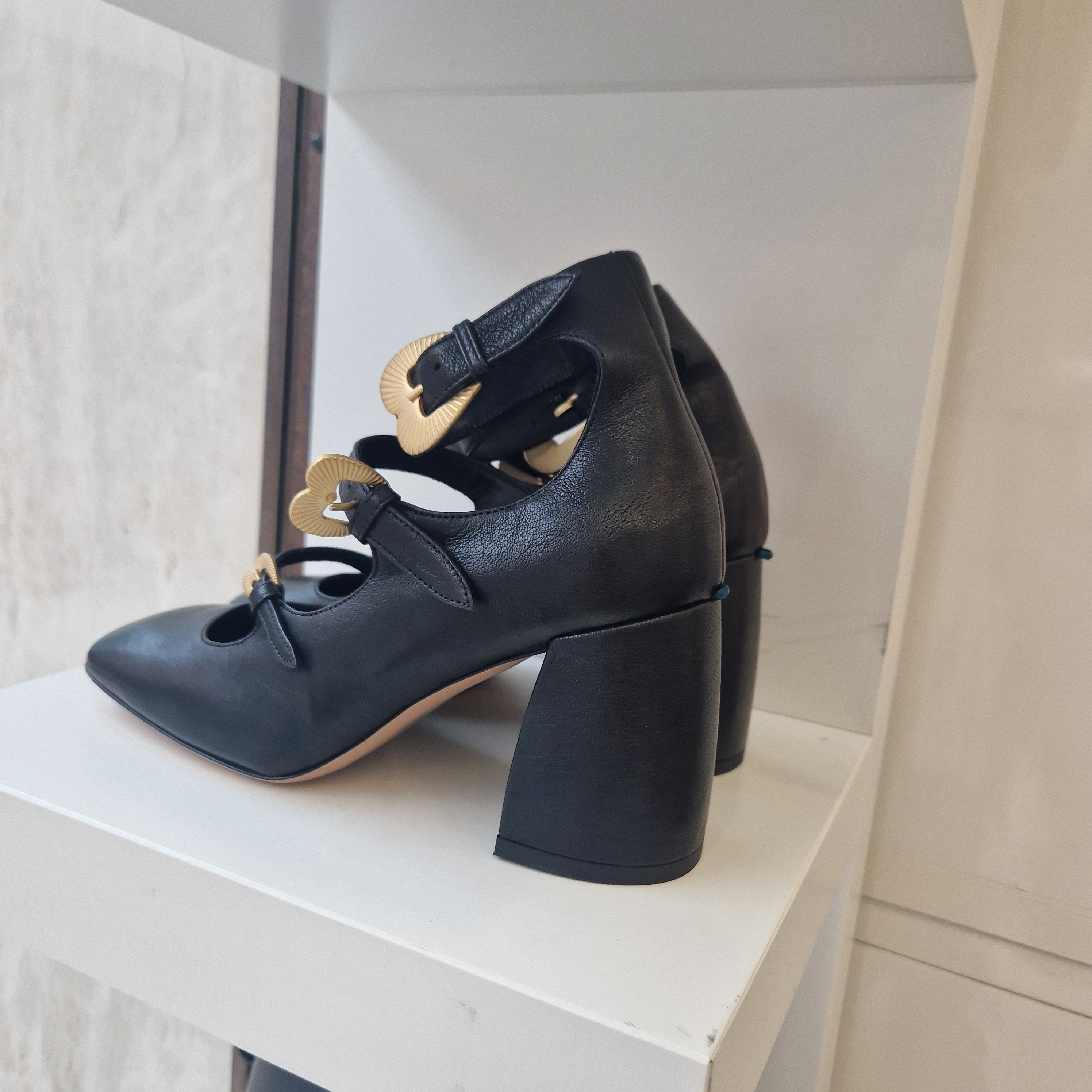 A.Bocca triple strap black leather shoe
