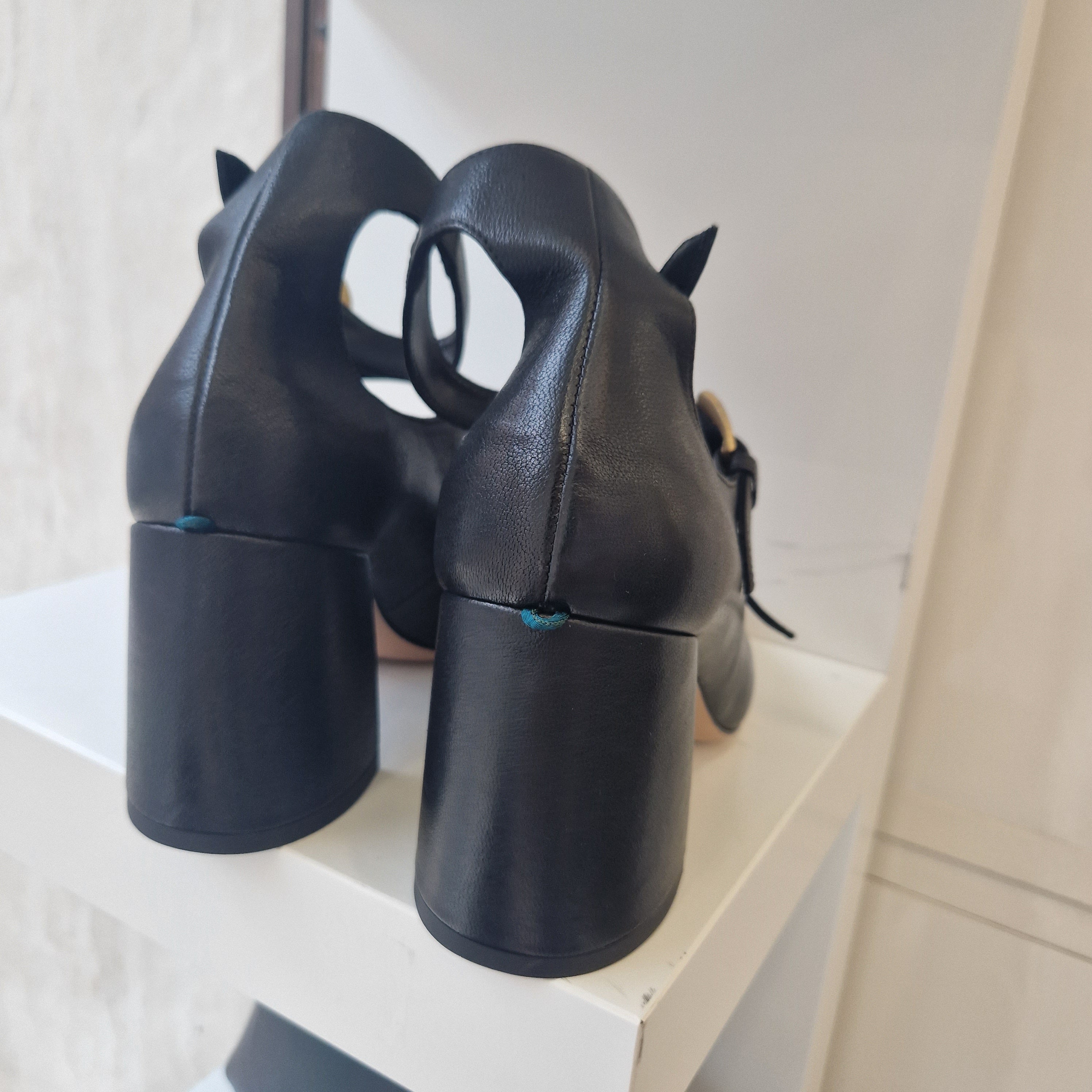 A.Bocca triple strap black leather shoe