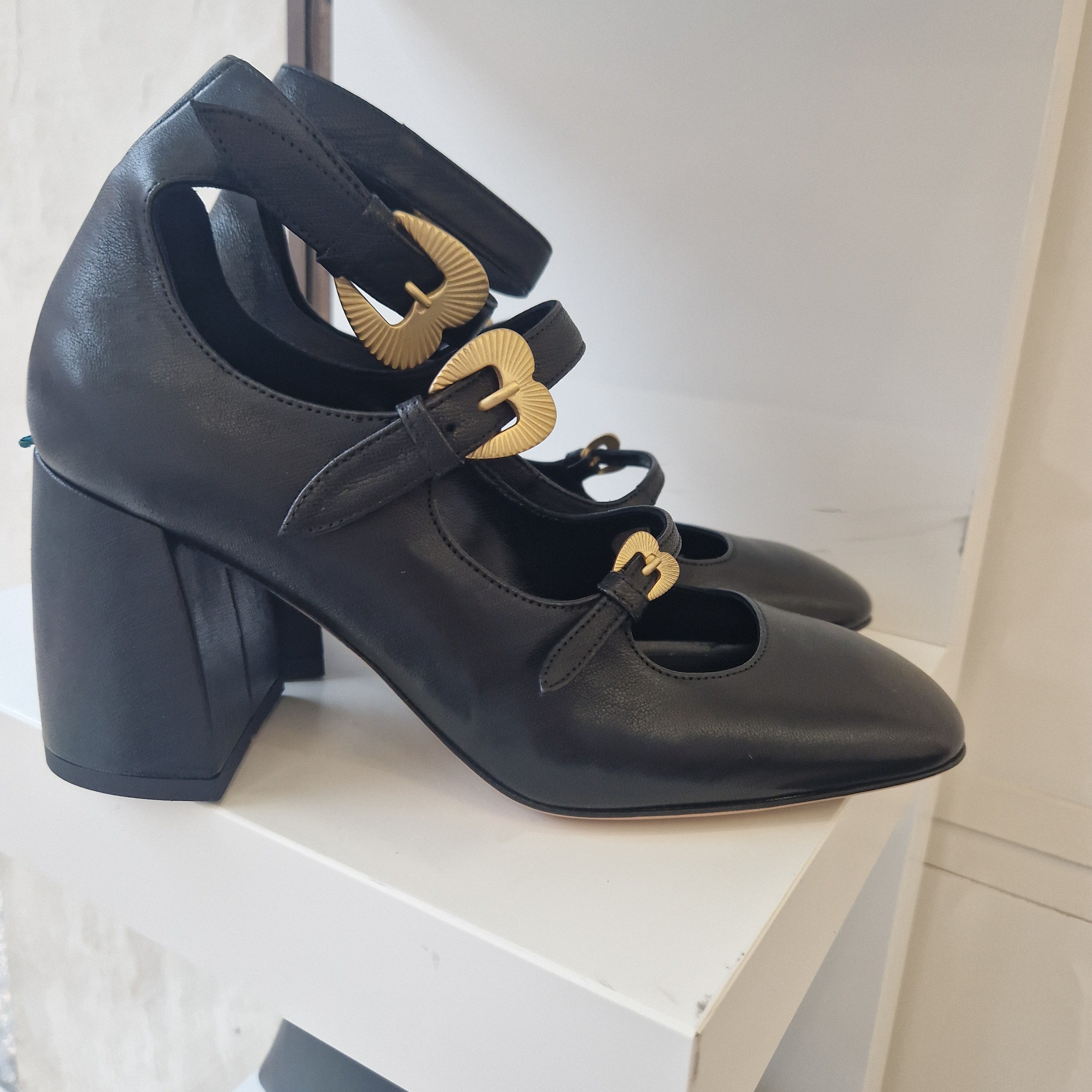 A.Bocca triple strap black leather shoe