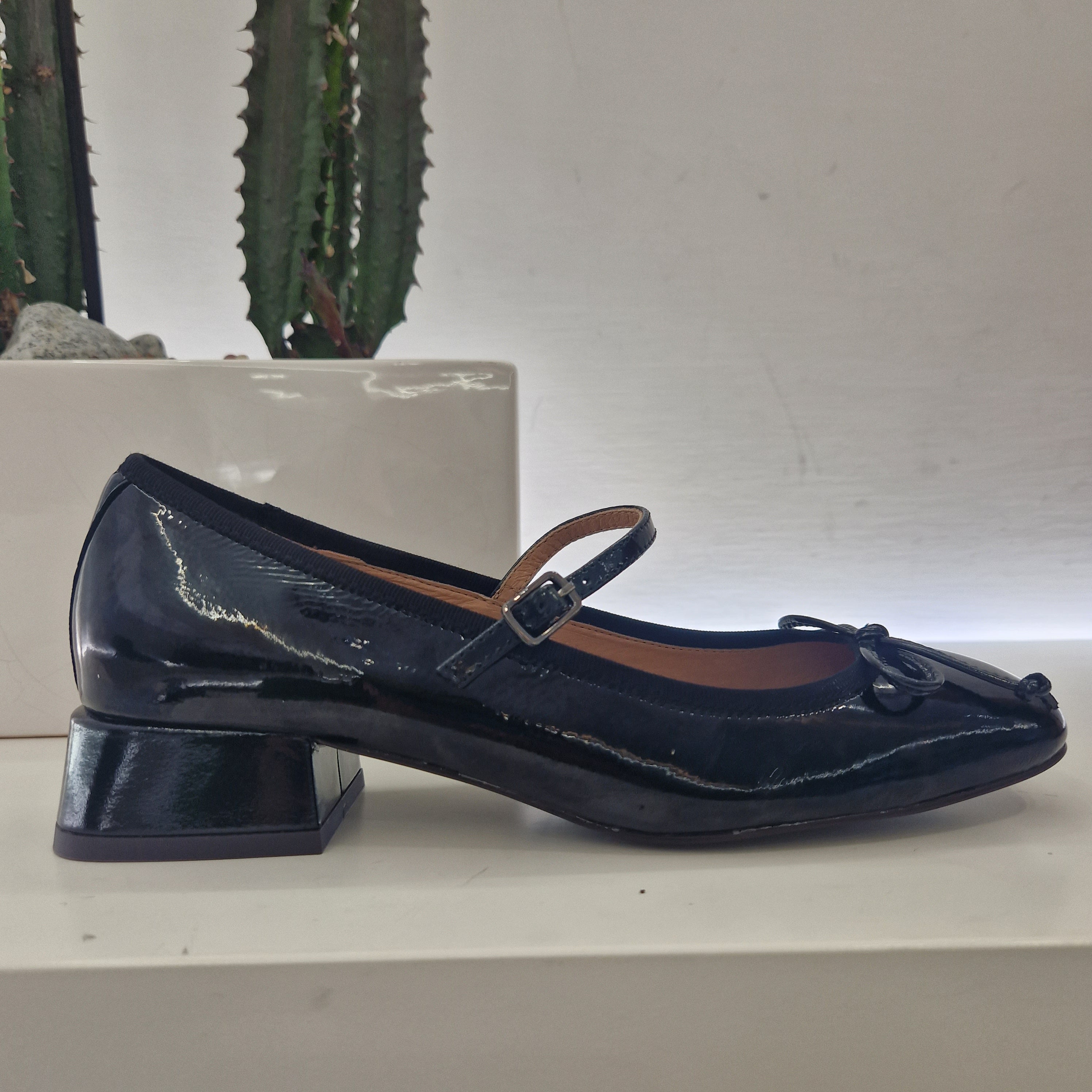 Black Leather Ballerina Punta Quadrata Black Leather Emma Square