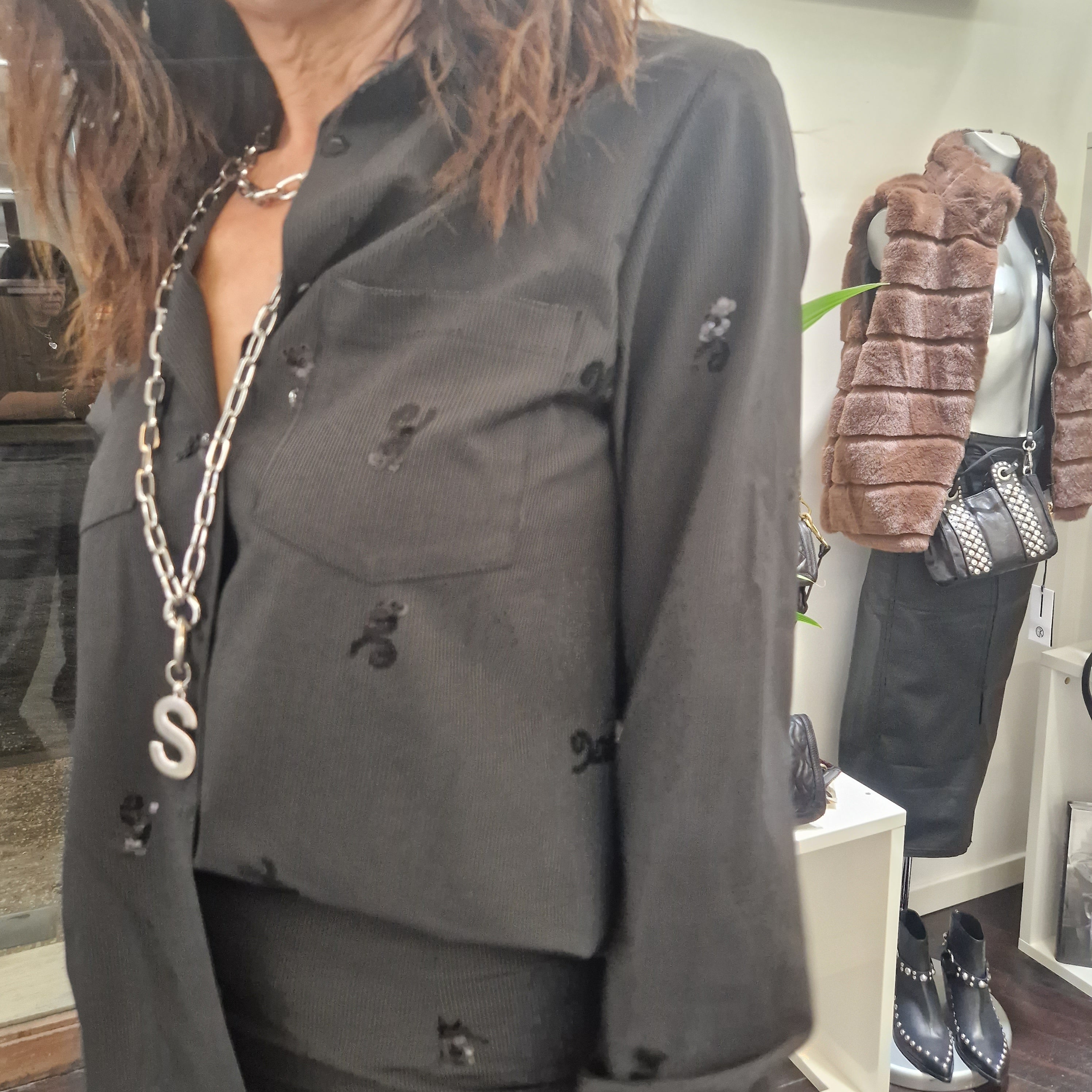 Pinstripe fabric shirt with sequins