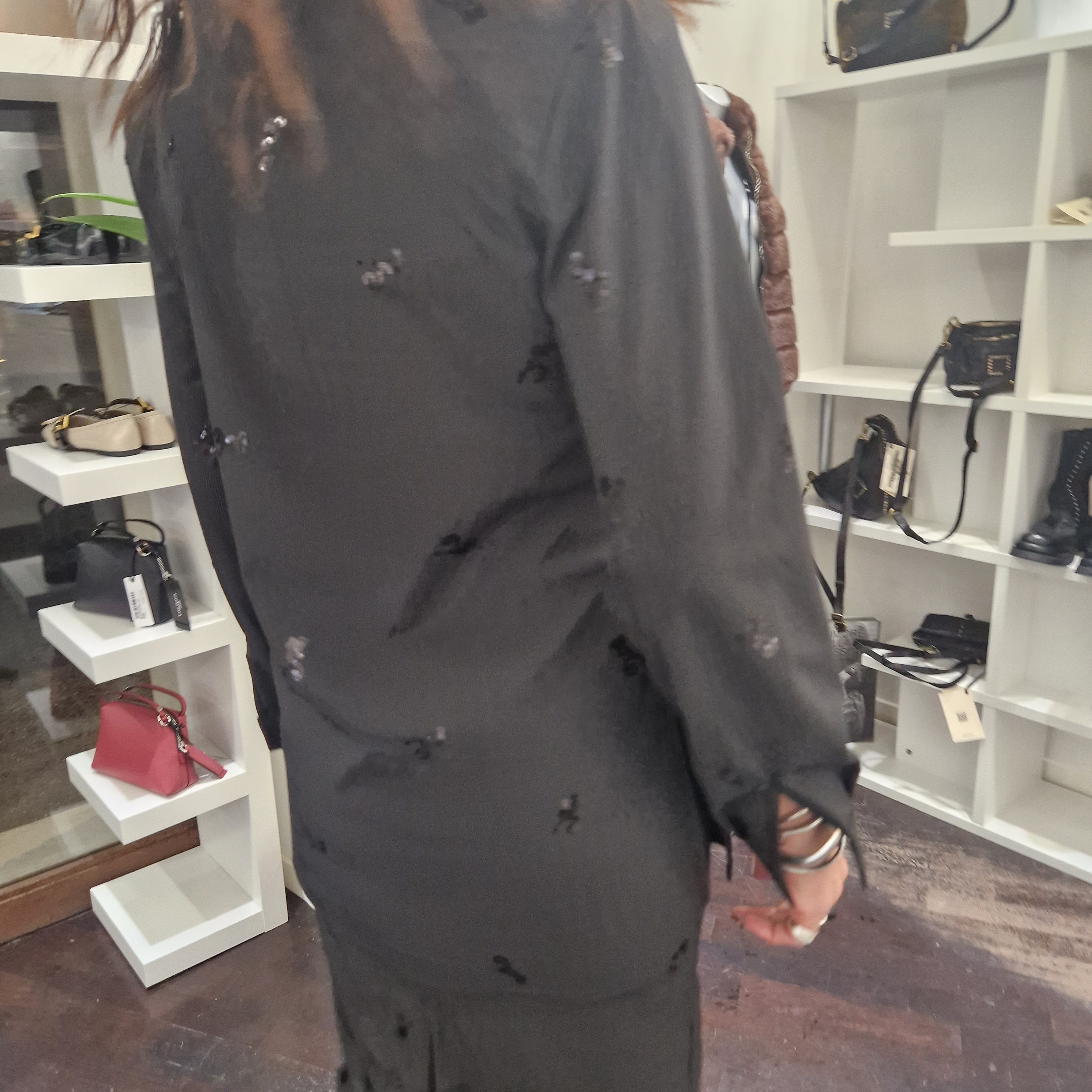 Pinstripe fabric shirt with sequins