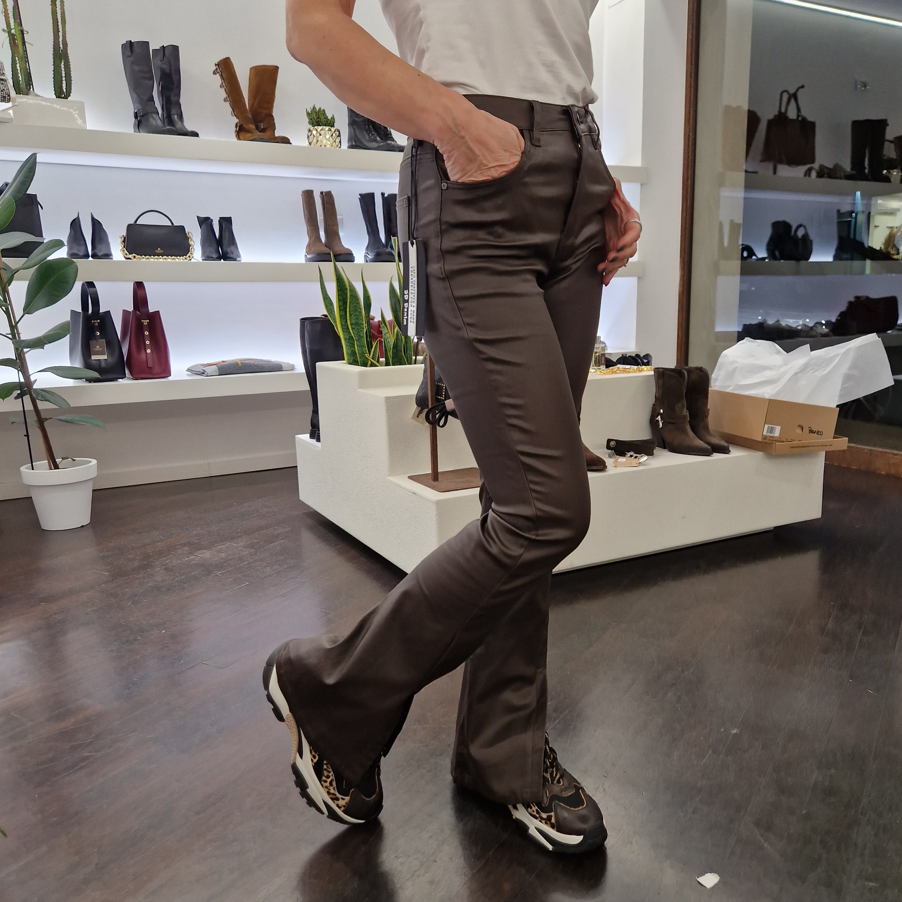 VIA ADRIATICA trousers in brown coated fabric