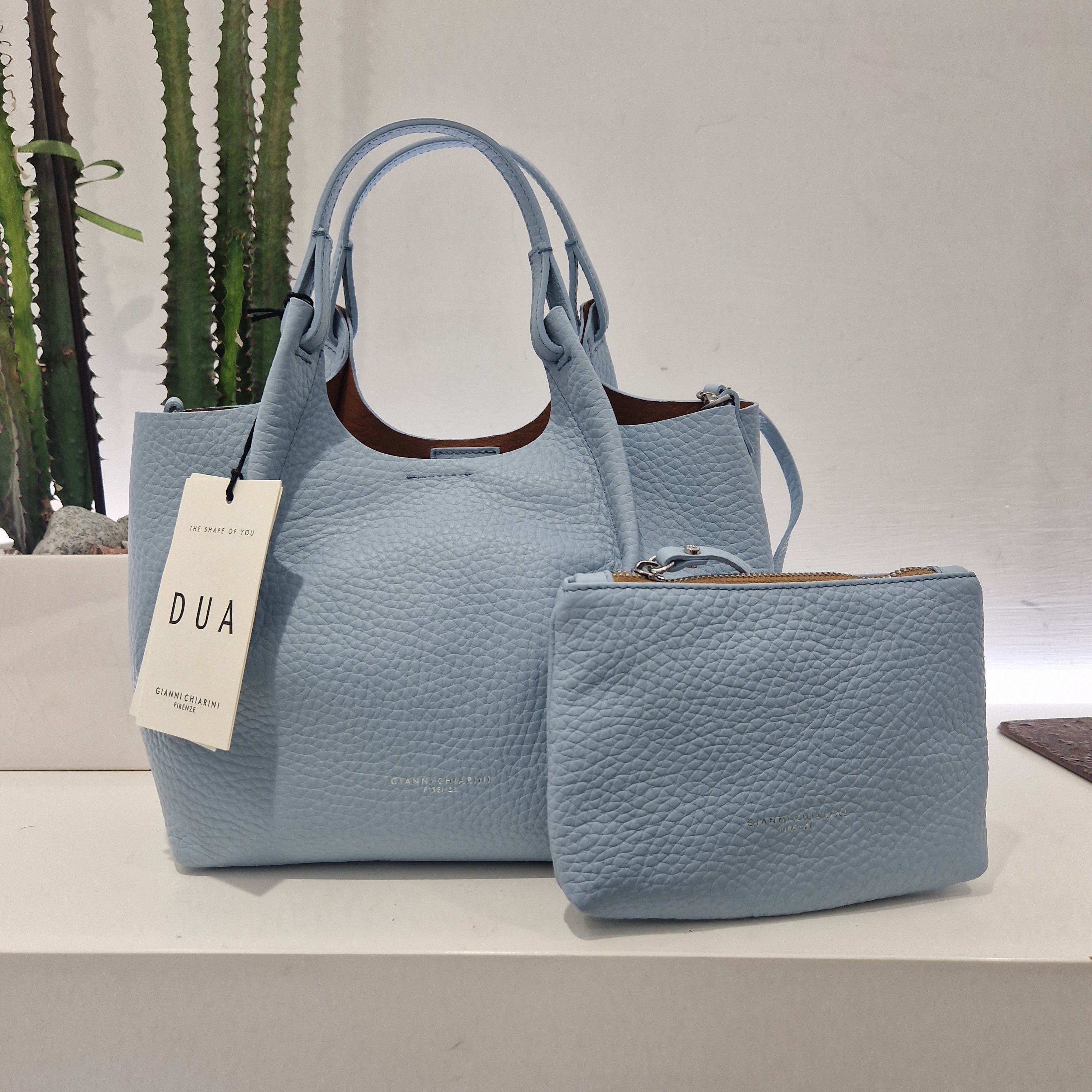 Gianni Chiarini borsa linea DUA formato medio color celeste