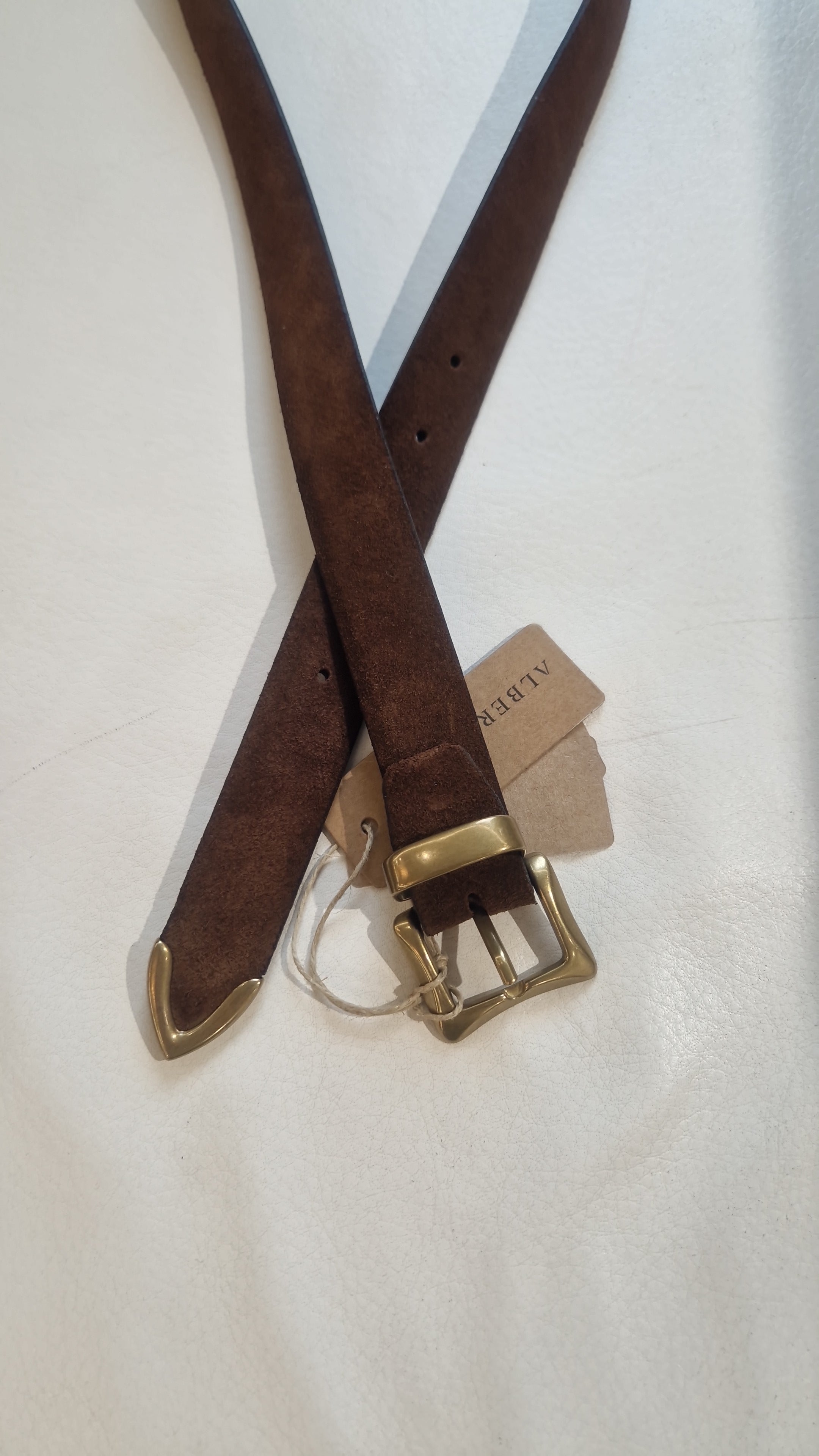 Alberto Luti brown suede leather belt with metal finish