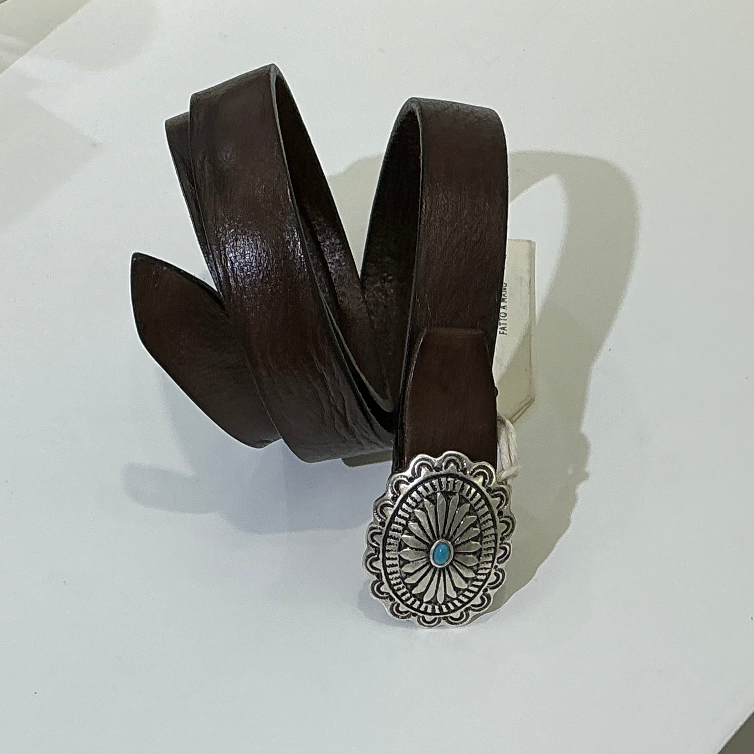 Alberto Luti cintura in pelle con fibbia argento e accessorio turchese