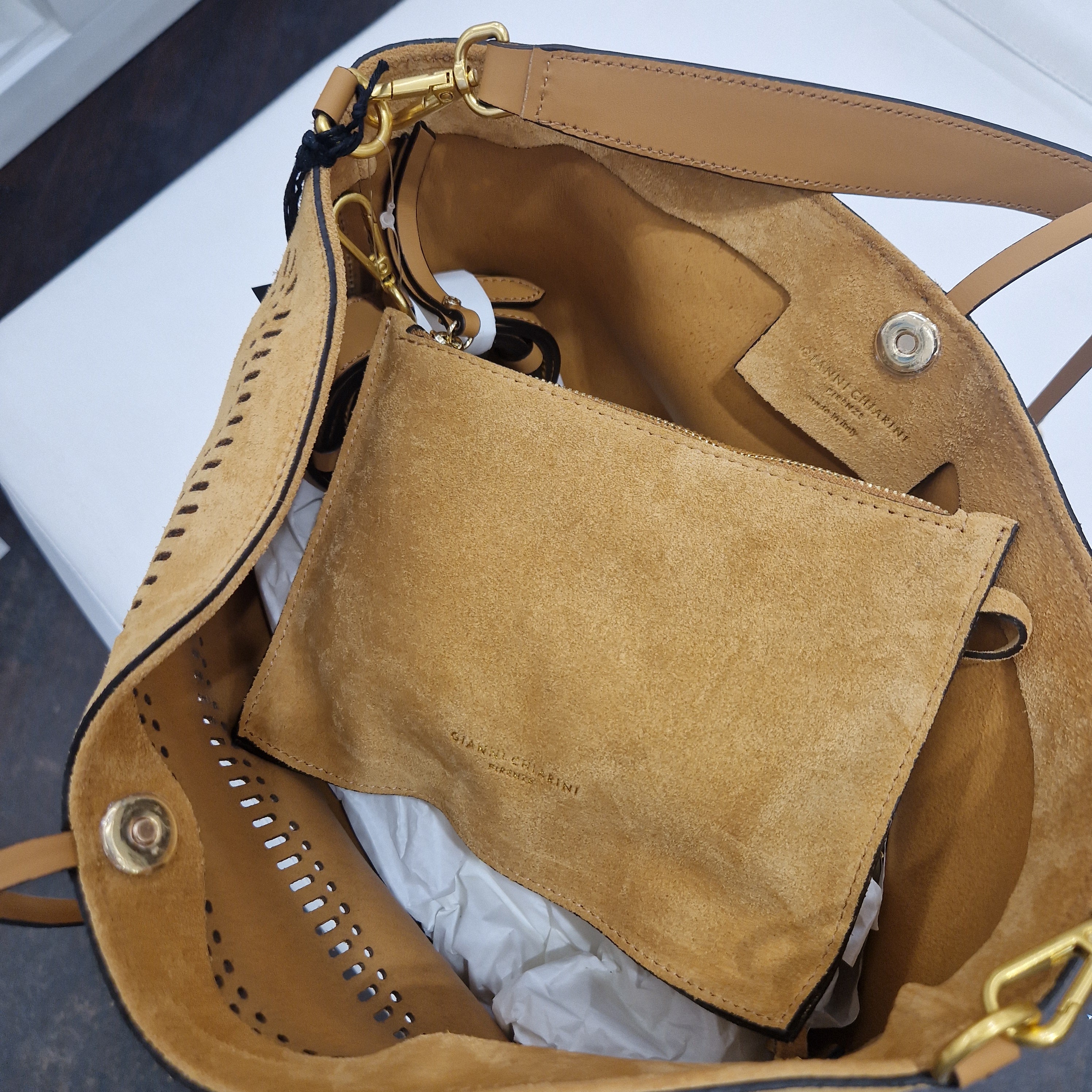 Gianni Chiarini borsa linea VANESSA suede color cuoio