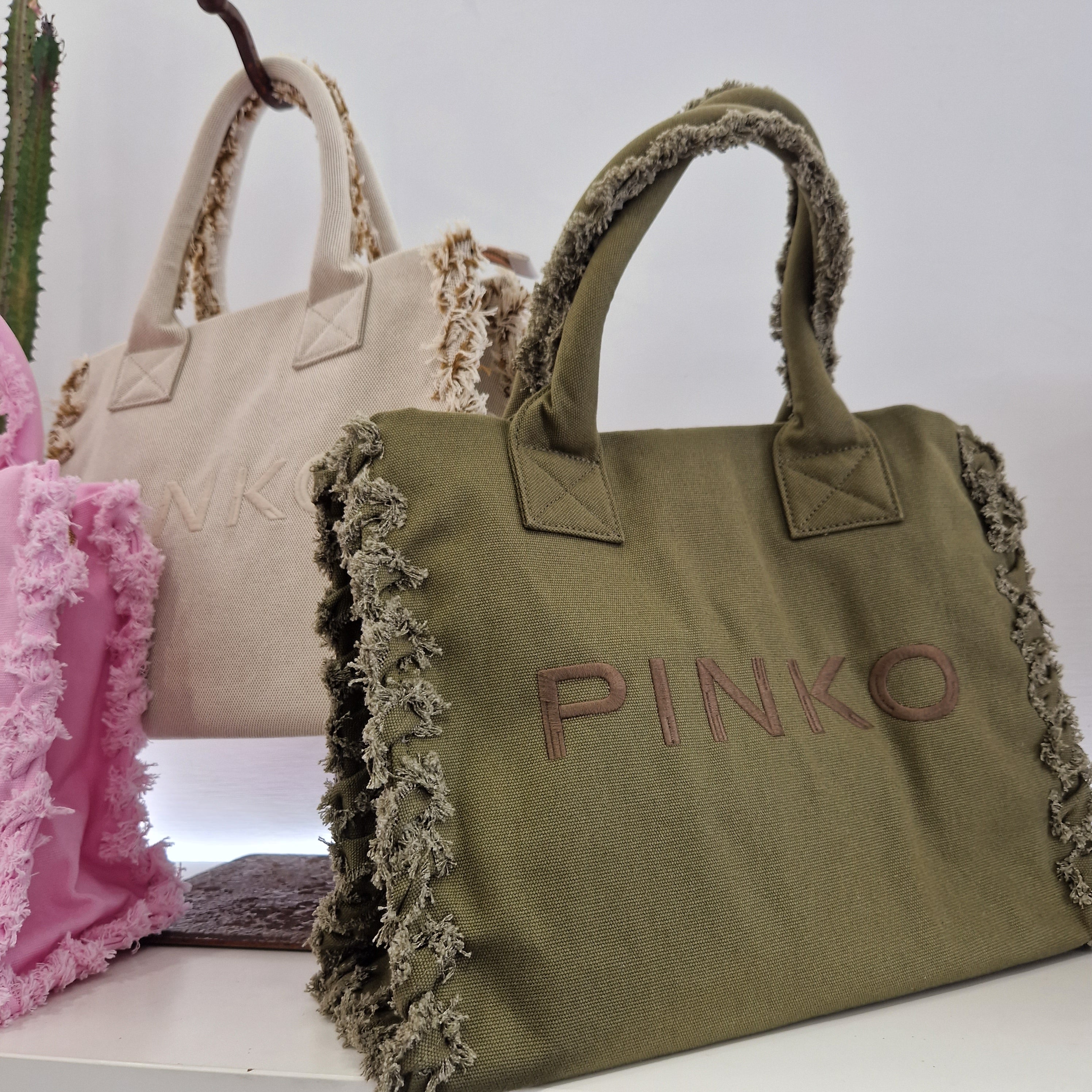 PINKO borsa Beach Shopper in canvas riciclato