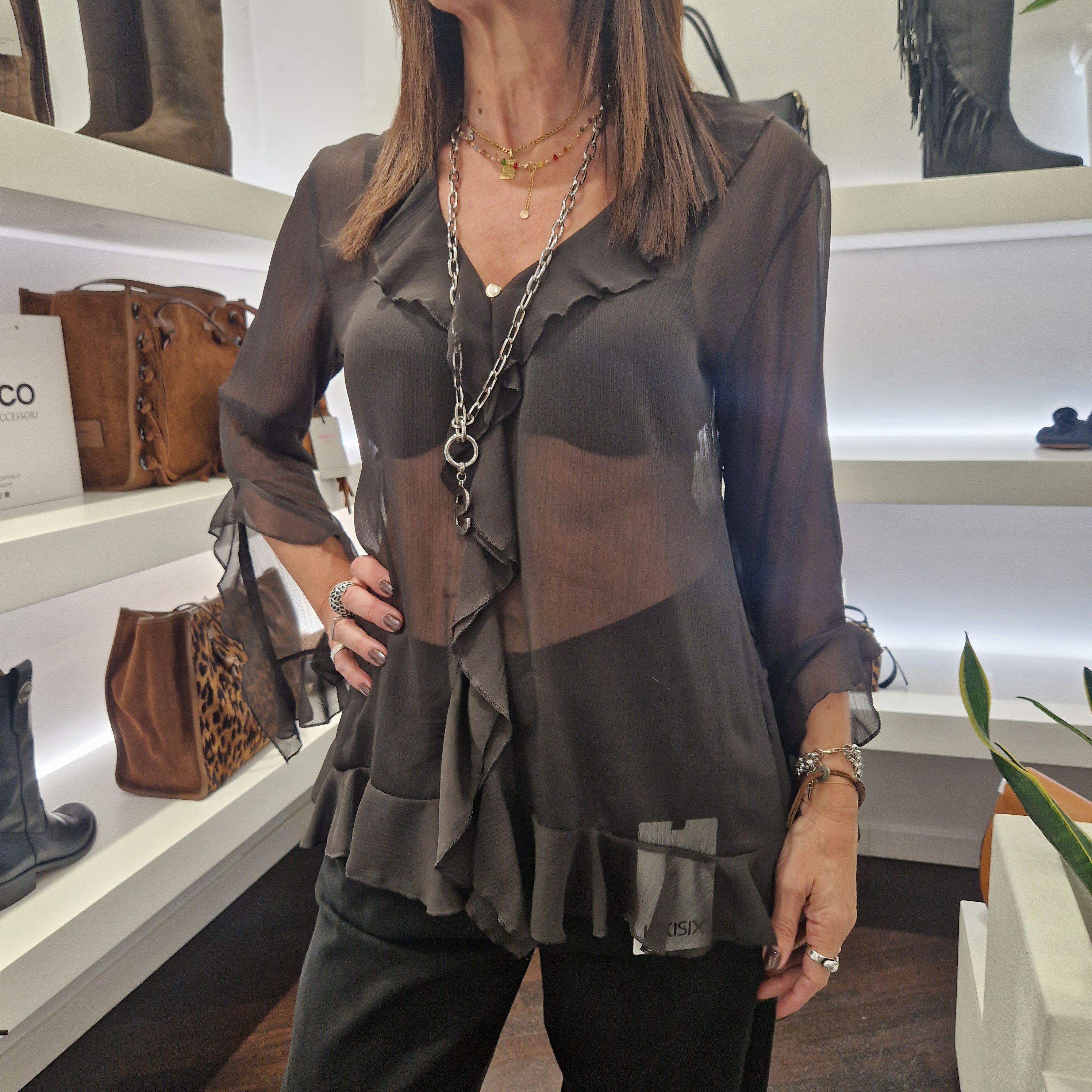 Kikisix camicia GAIA trasparente t.moro