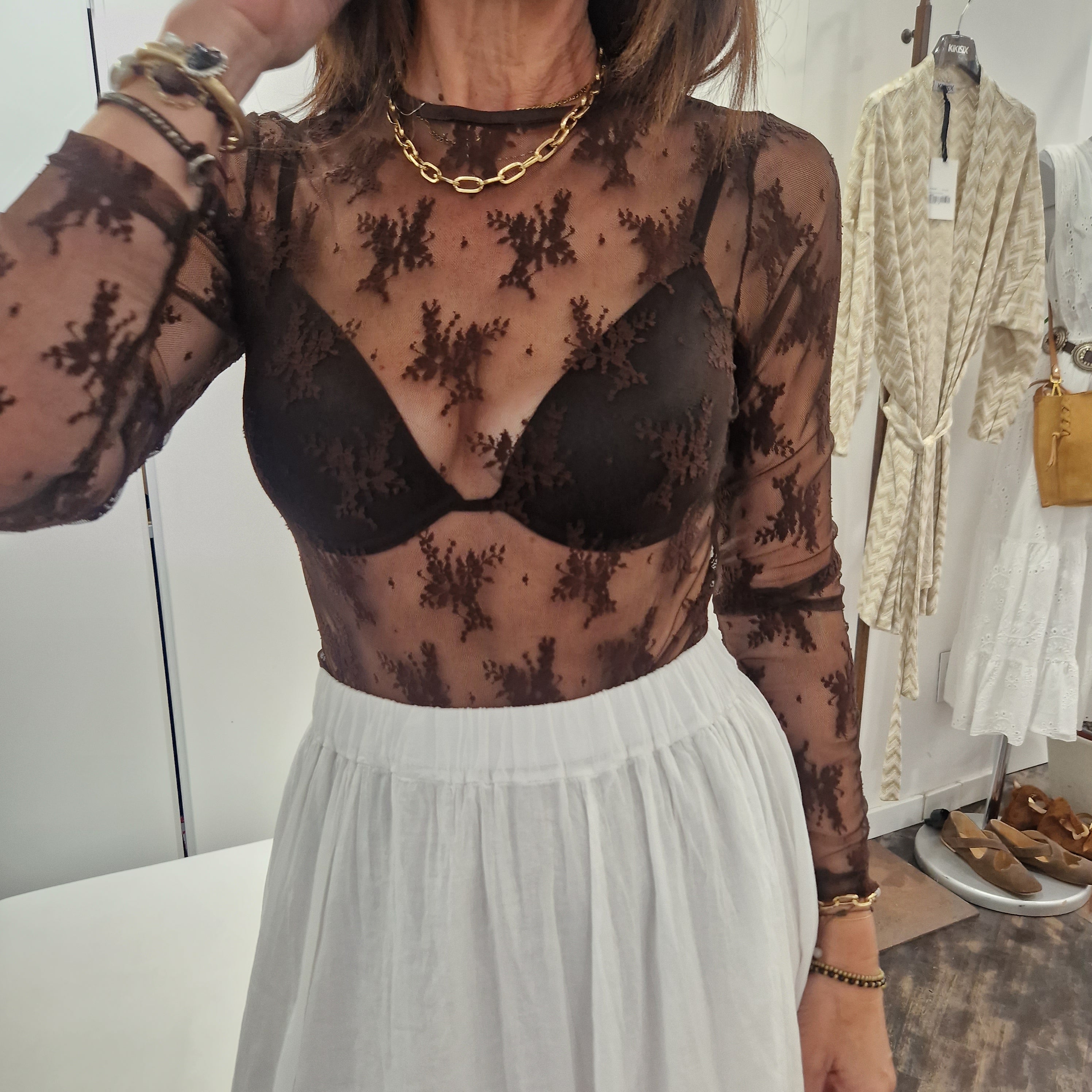 Kikisix body in pizzo marrone