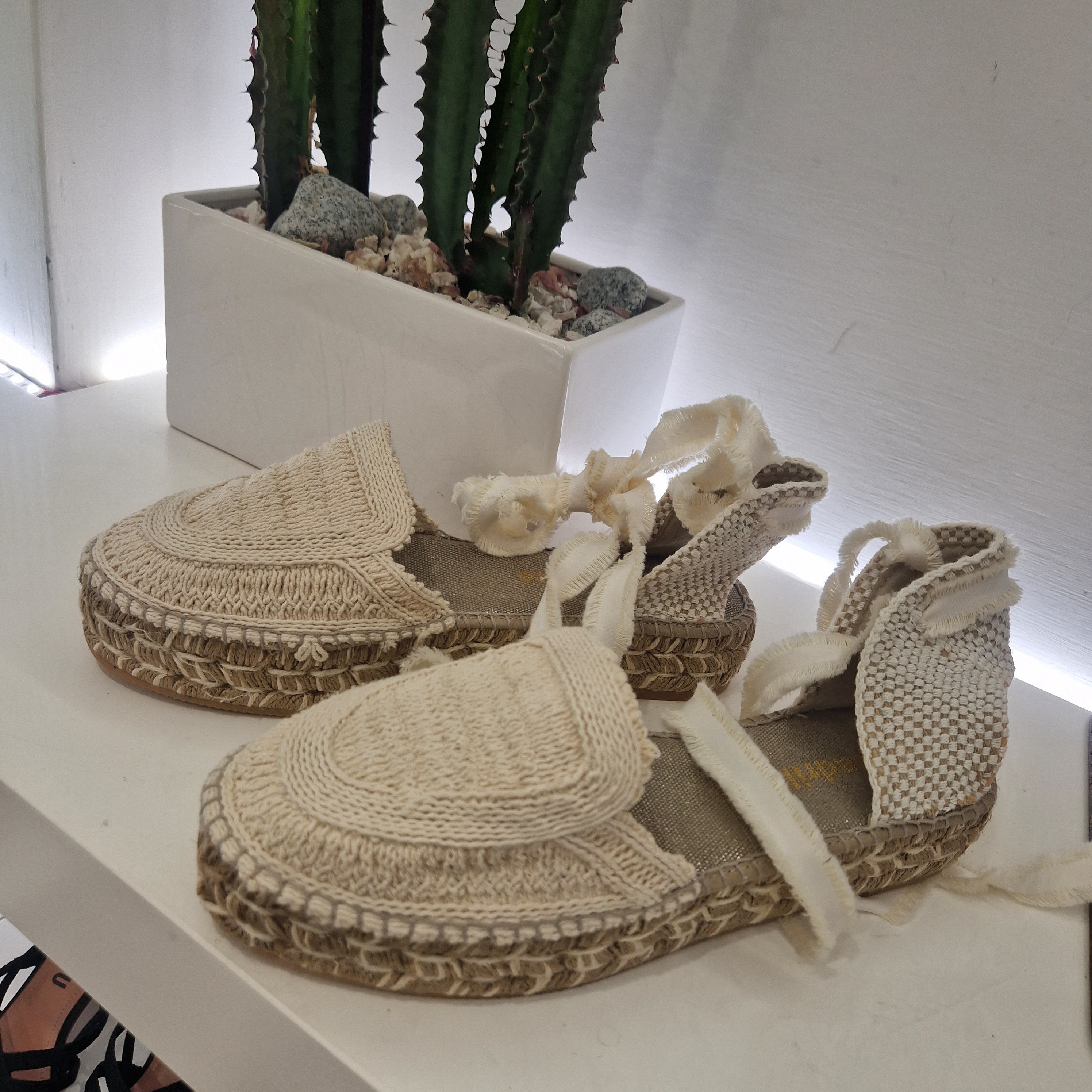 Espadrilles zeppa bassa color panna