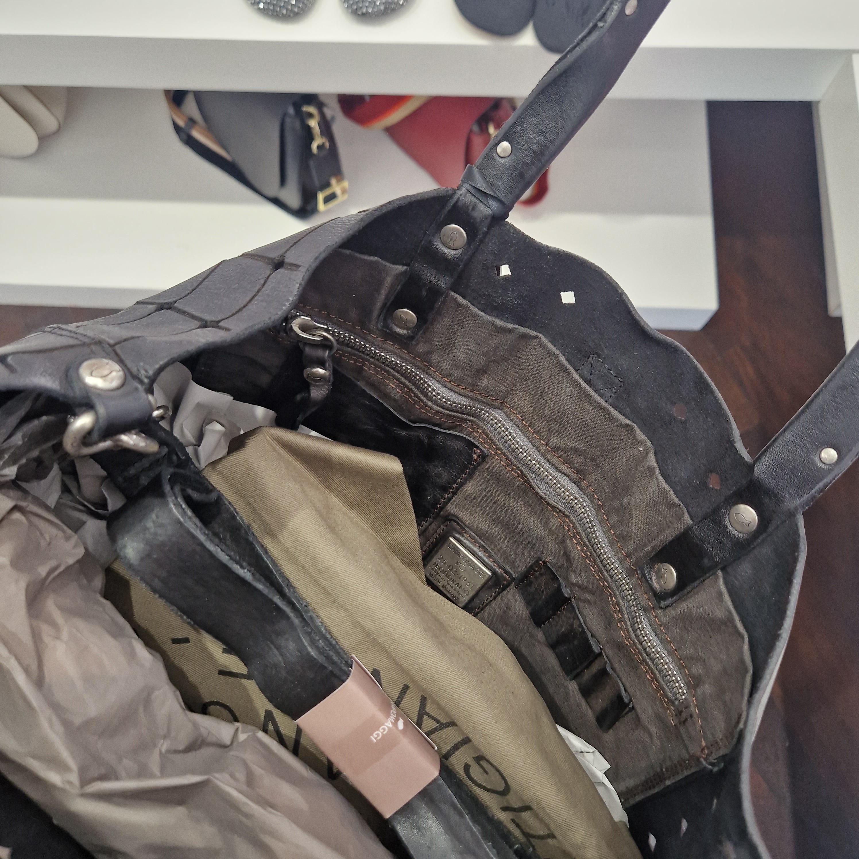 Campomaggi borsa linea ACACIA shopping doppio manico in pelle nera