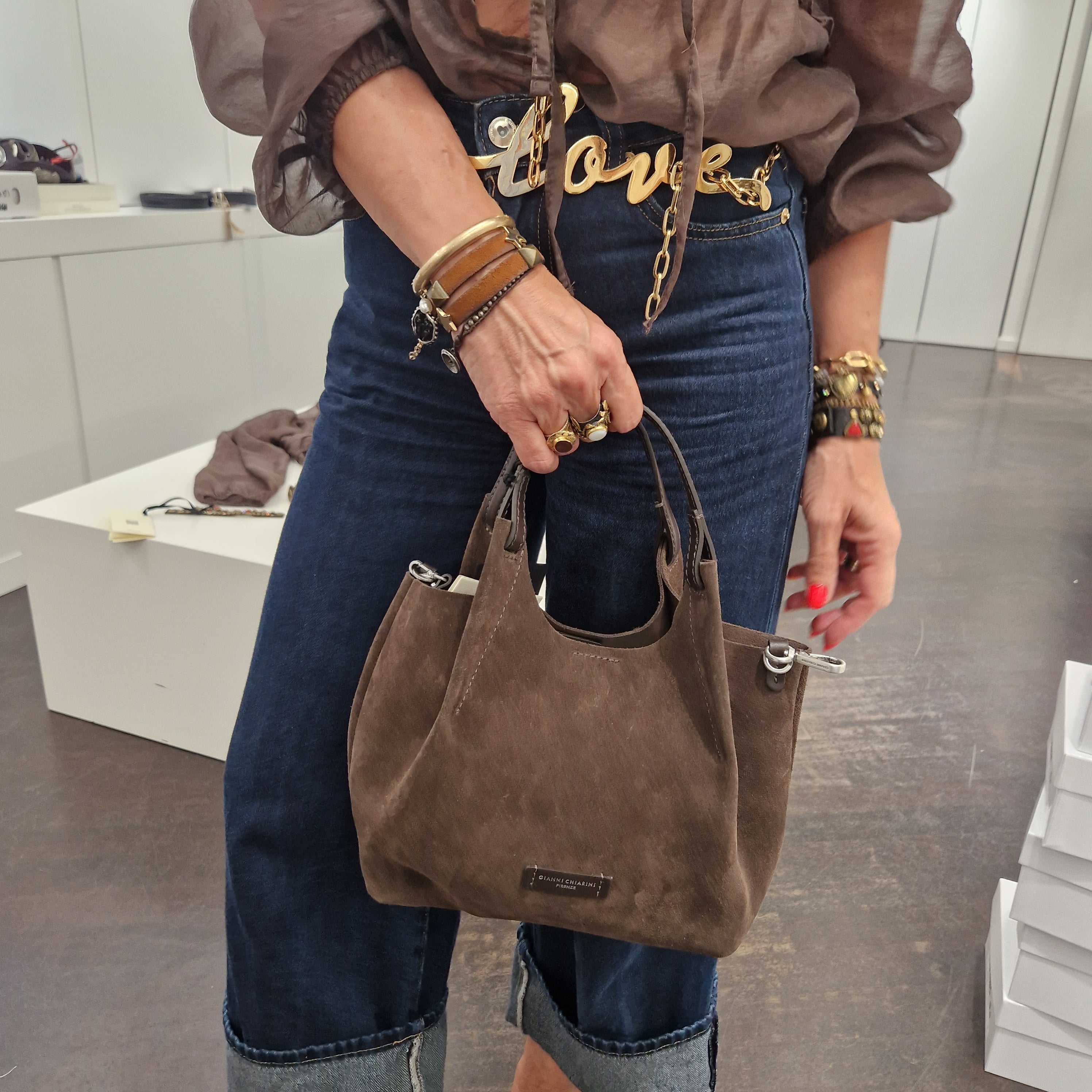 Gianni Chiarini borsa linea DUA formato medio pellame scamosciato