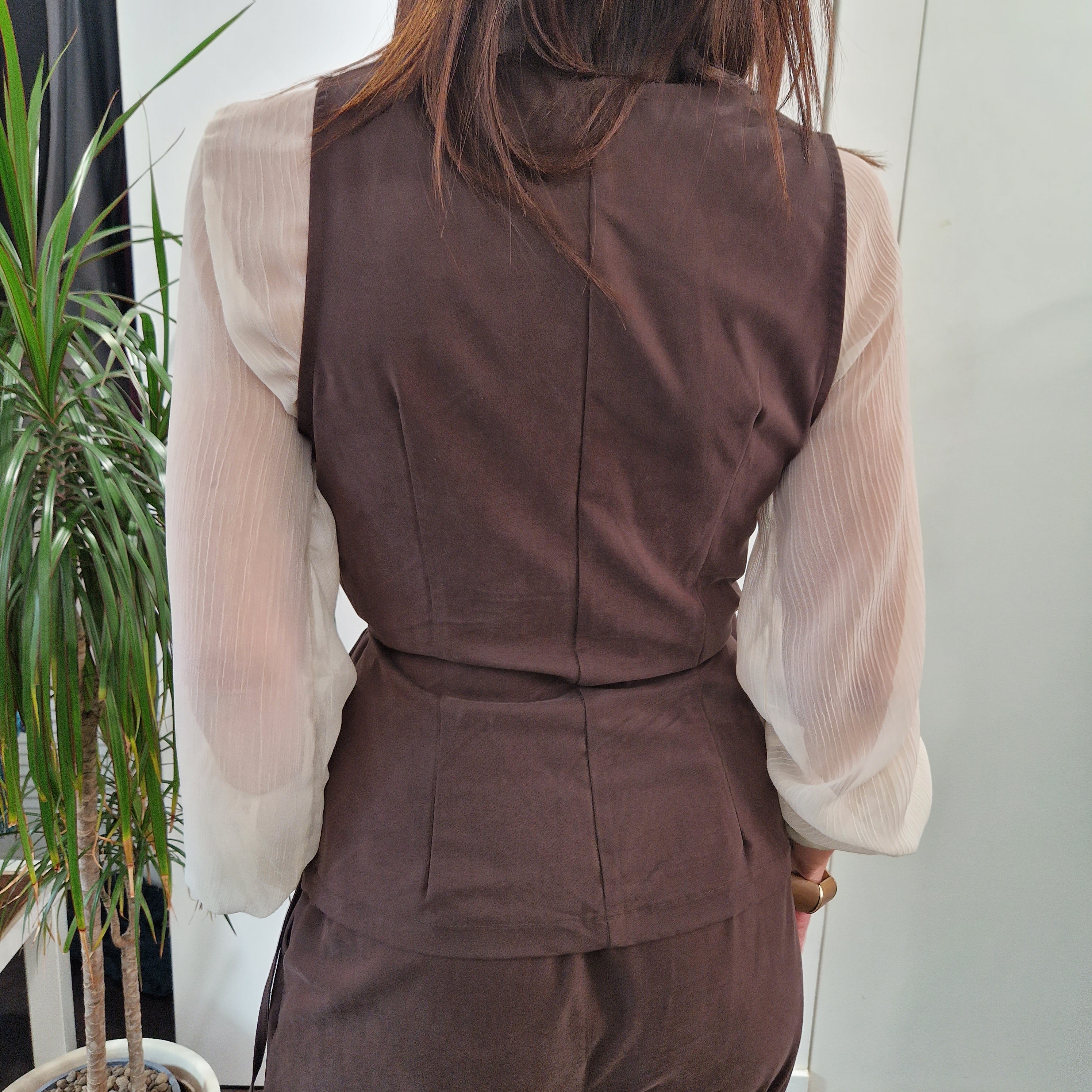 KIKISIX gilet STELLA con laccio laterale color t.moro
