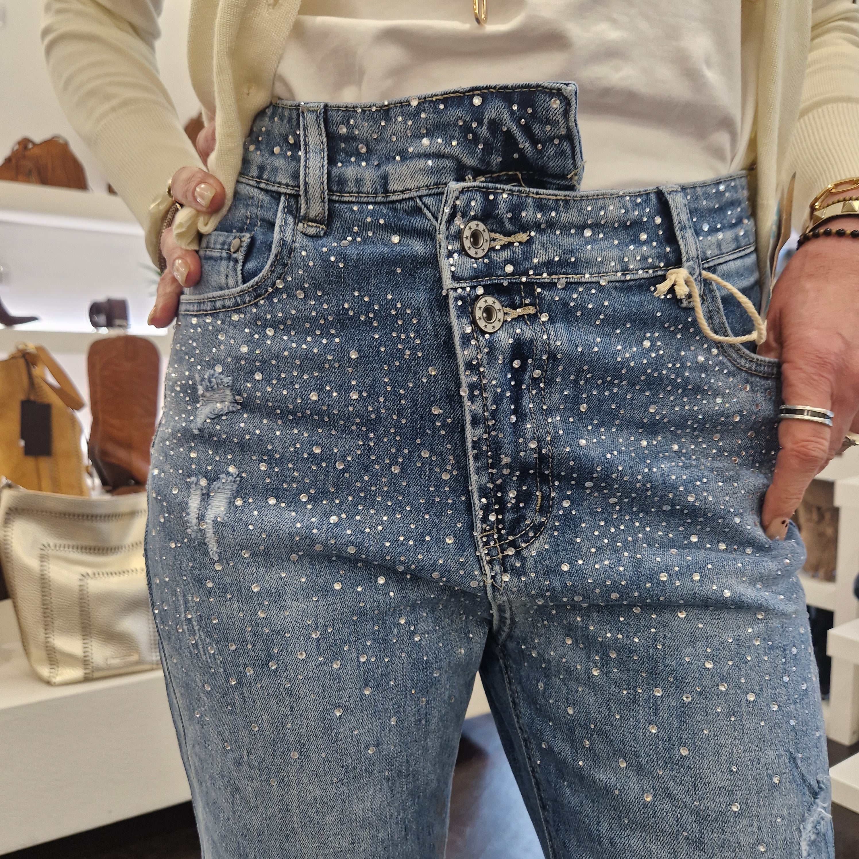 Pantalone jeans OLIVIA con strass