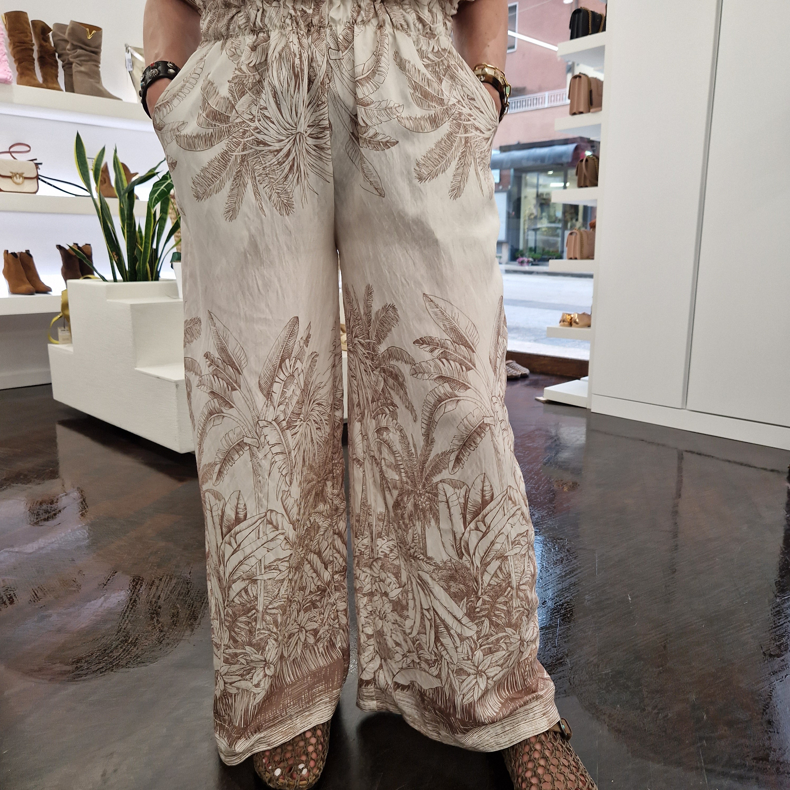 Pantalone stampa palme tropical