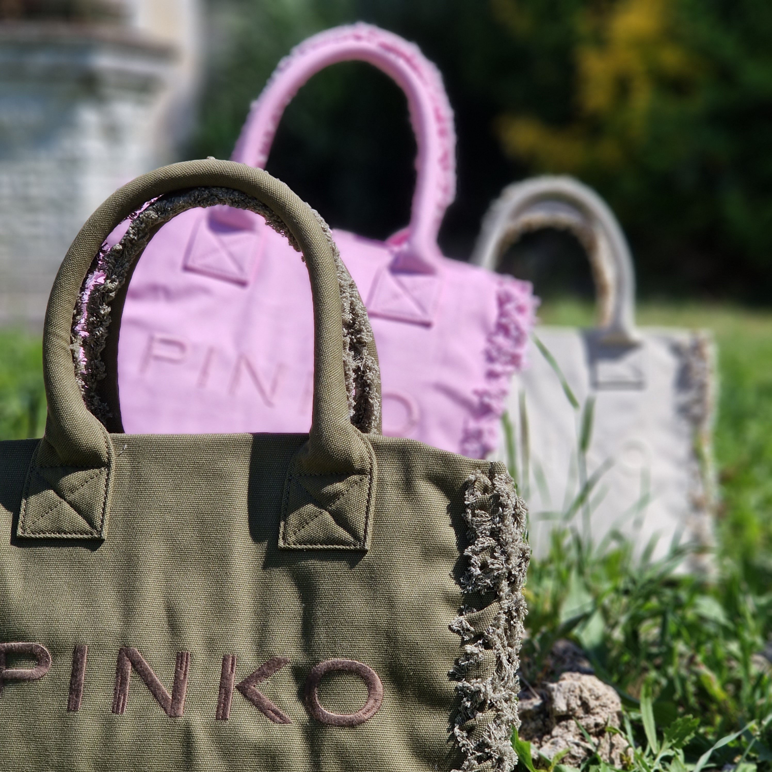 PINKO borsa Beach Shopper in canvas riciclato