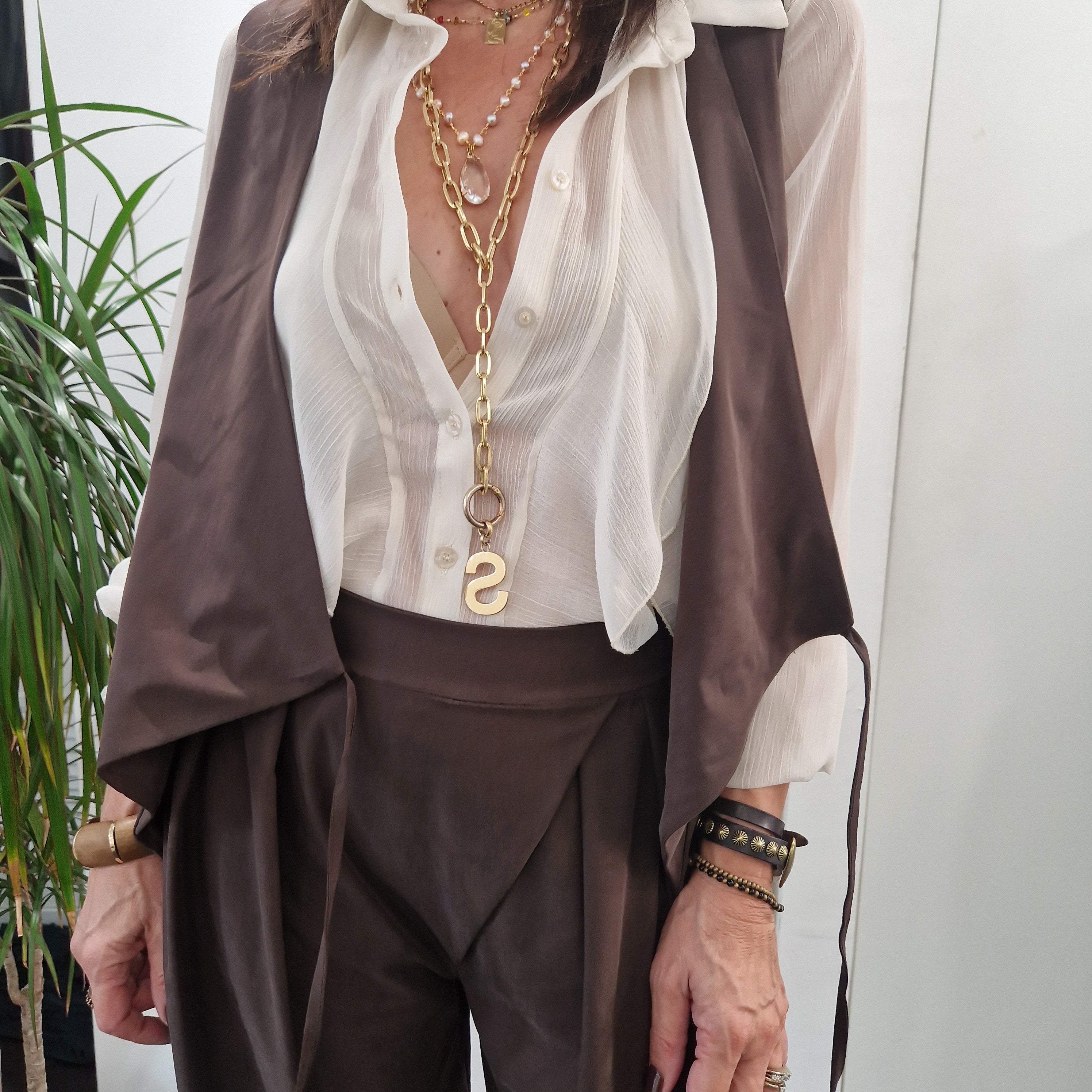 KIKISIX gilet STELLA con laccio laterale color t.moro