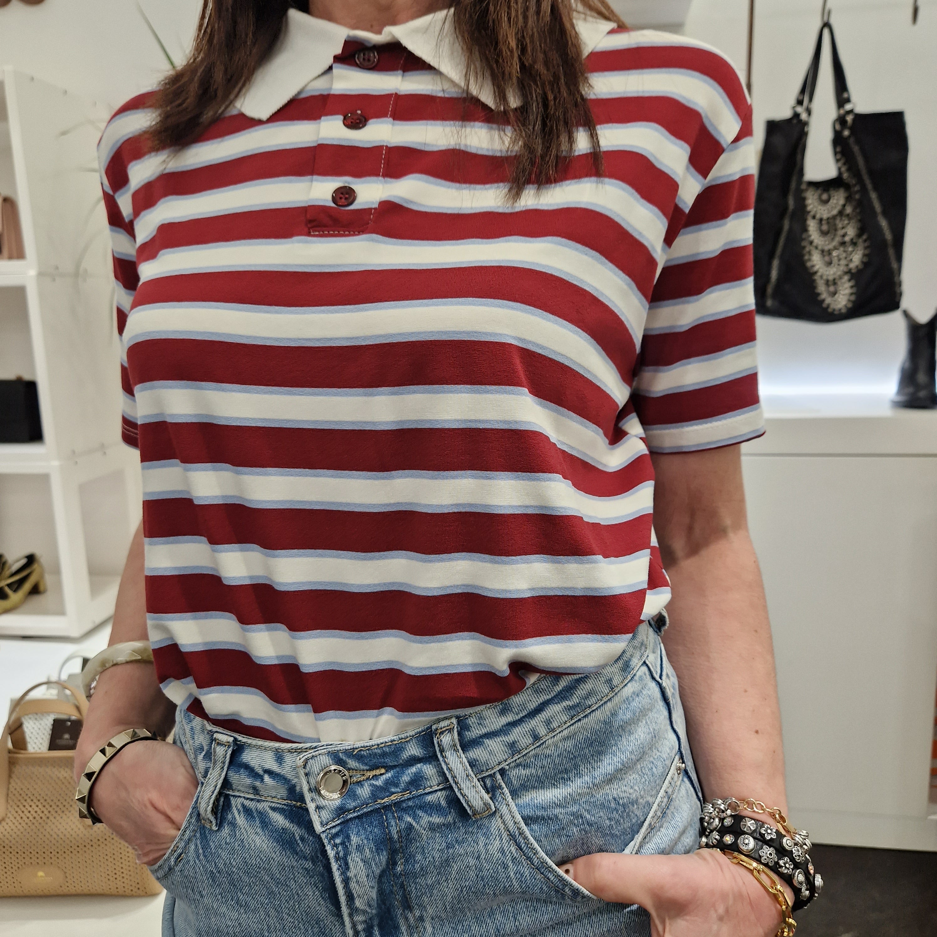 Kikisix T-shirt SUSANNA righe bordeaux