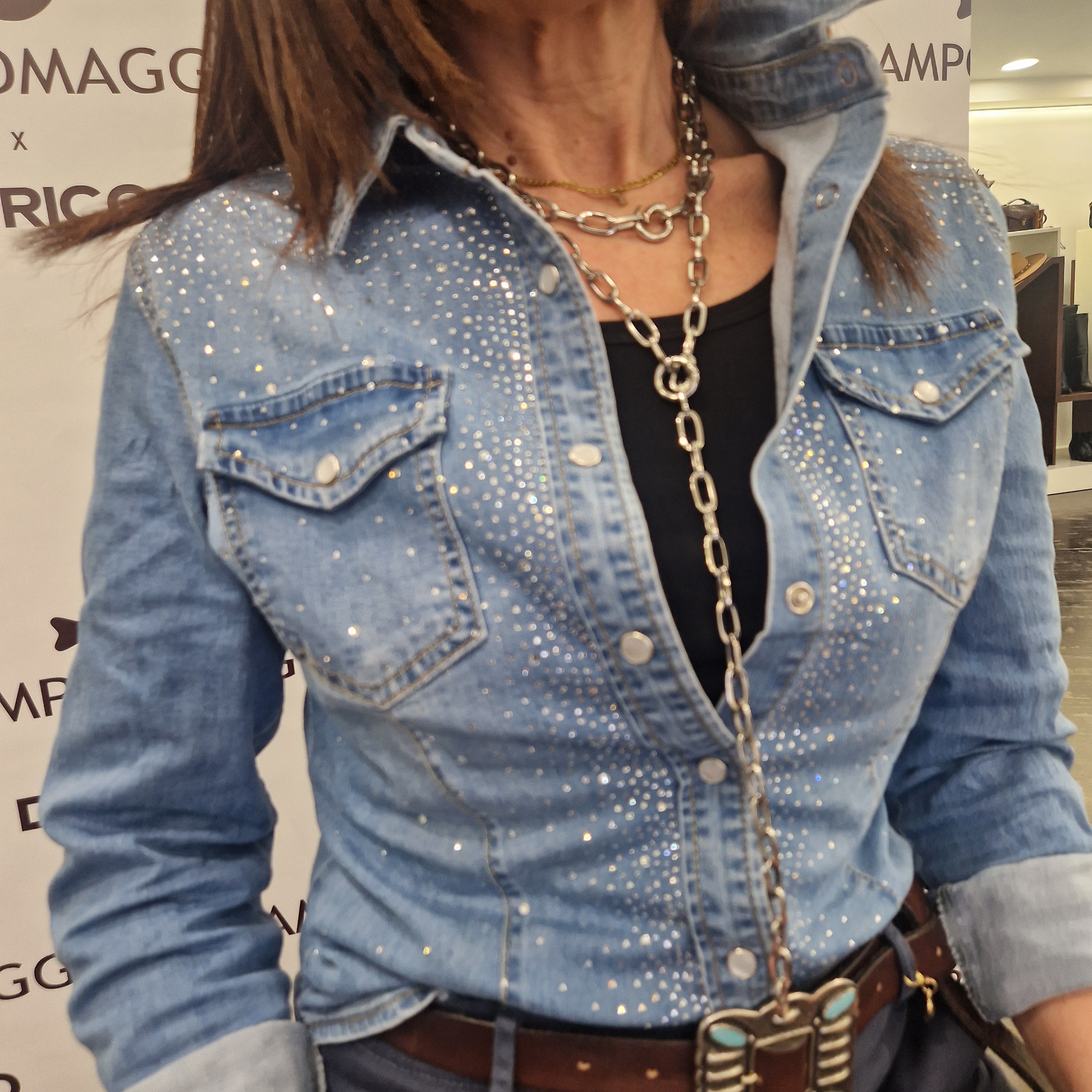 Camicia SUSANNA in jeans con strass