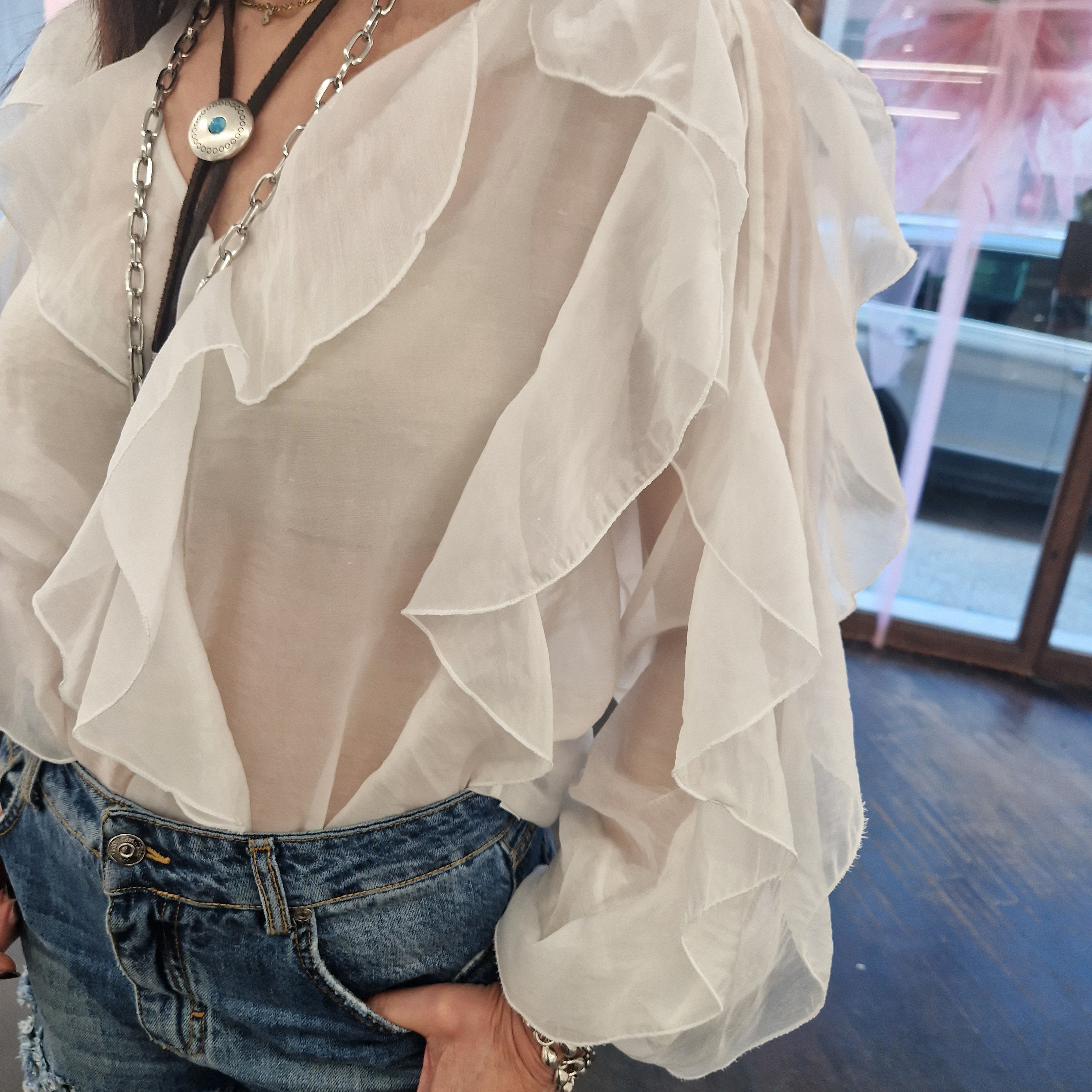 Kikisix camicia con rouches bianca