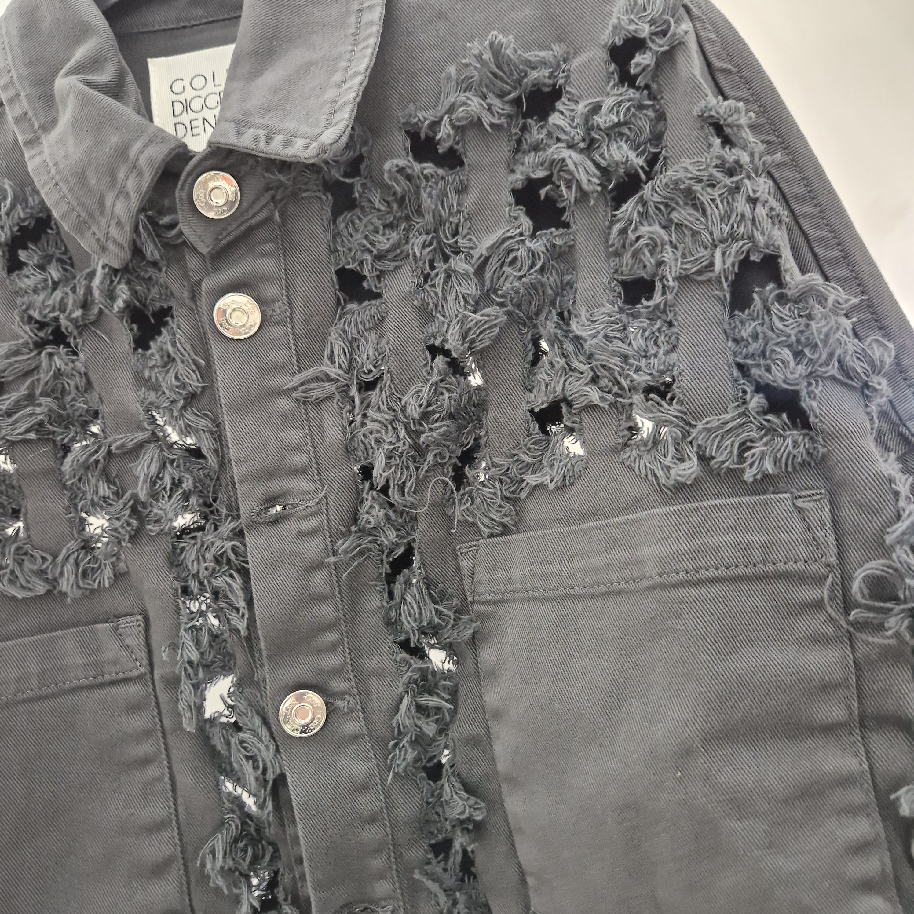 Giacca/camicia in jeans sfrangiato color grigio scuro