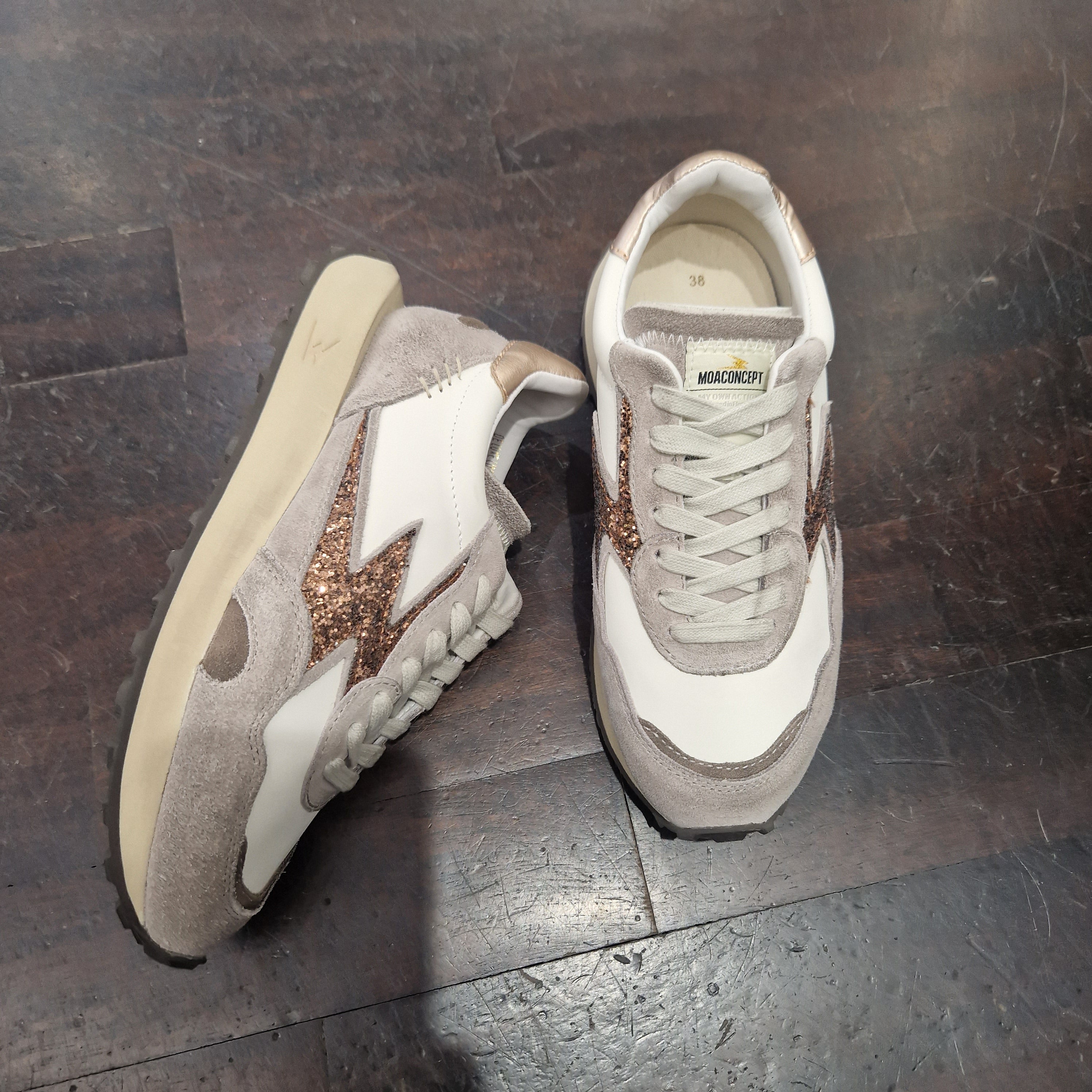 Moa sneakers modello running fulmine glitter bronzo