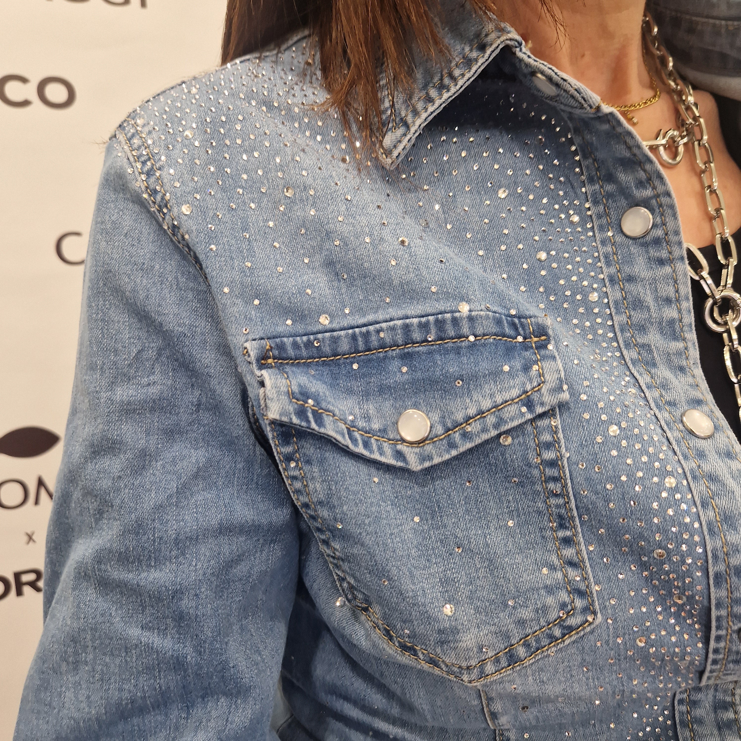 Camicia SUSANNA in jeans con strass