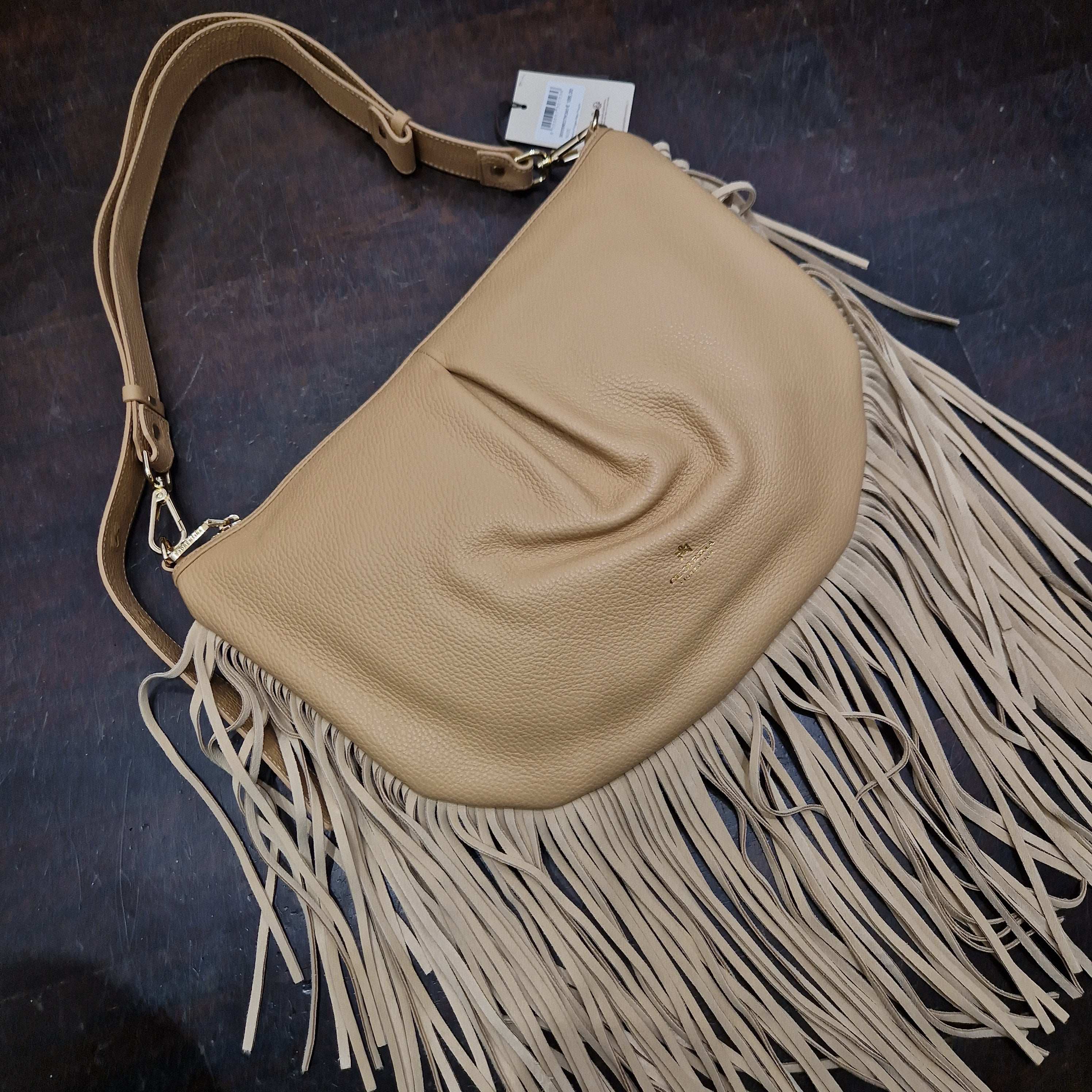 Cuoieria Fiorentina borsa linea EMMA con frange color nude