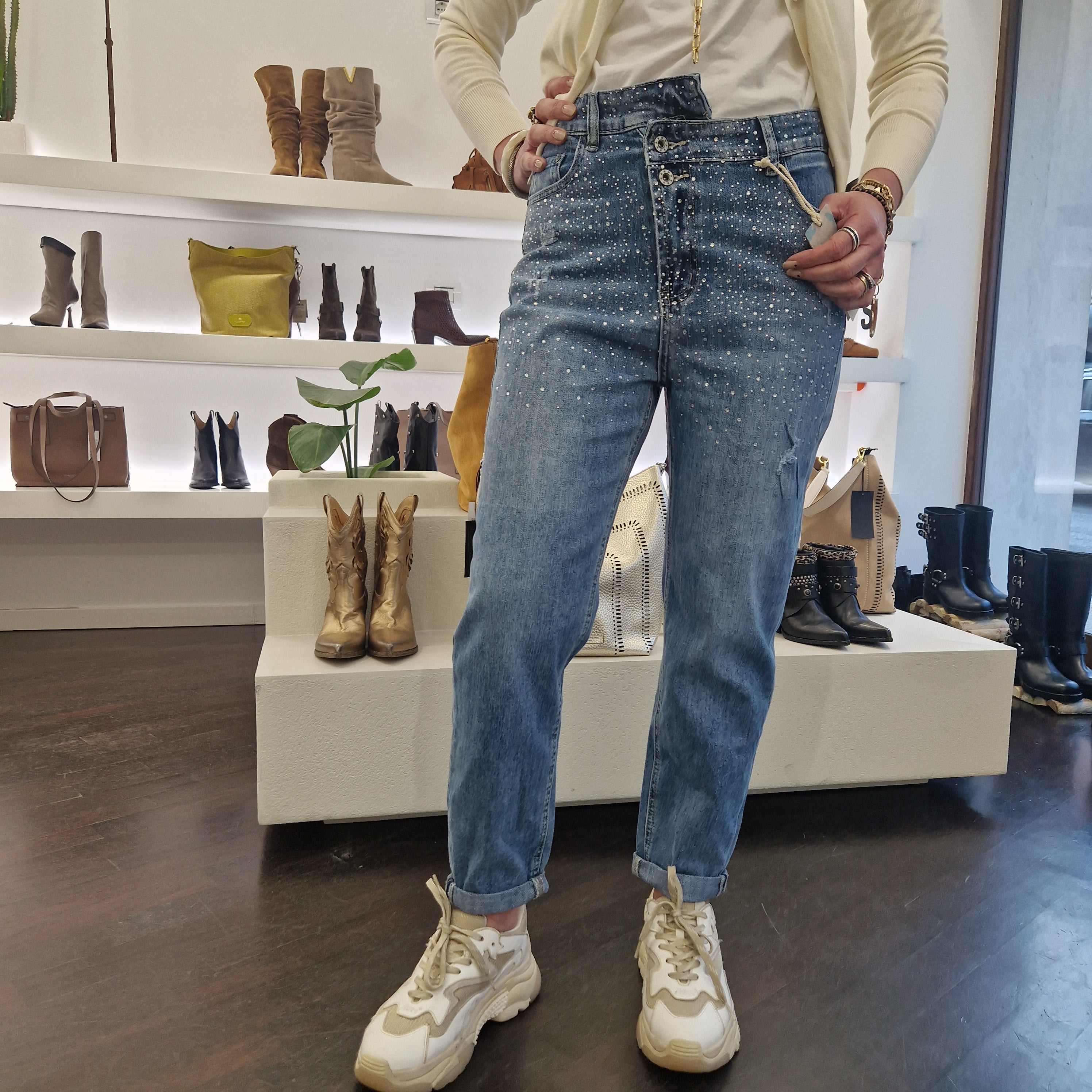 Pantalone jeans OLIVIA con strass