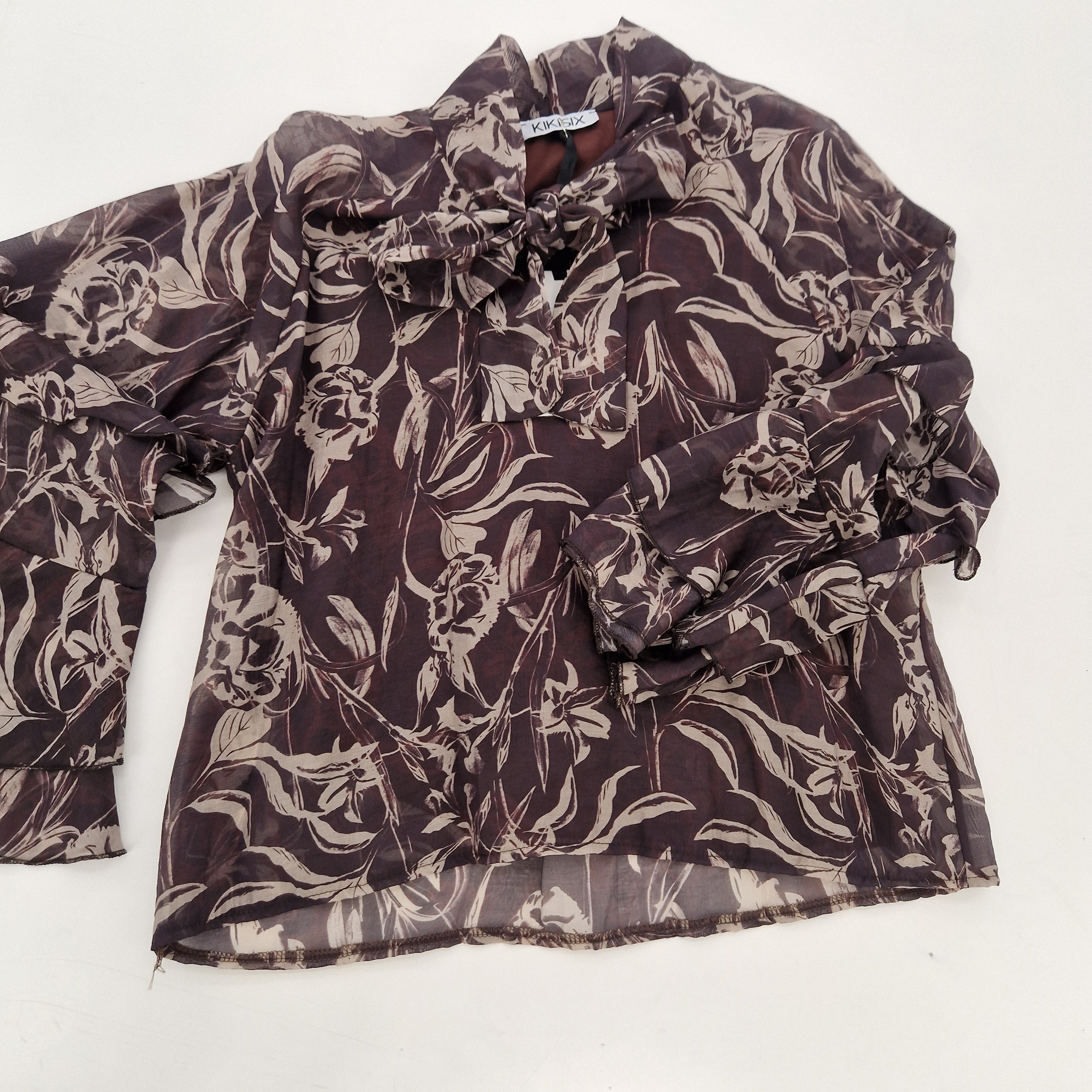 Kikisix camicia marrone collo con fiocco