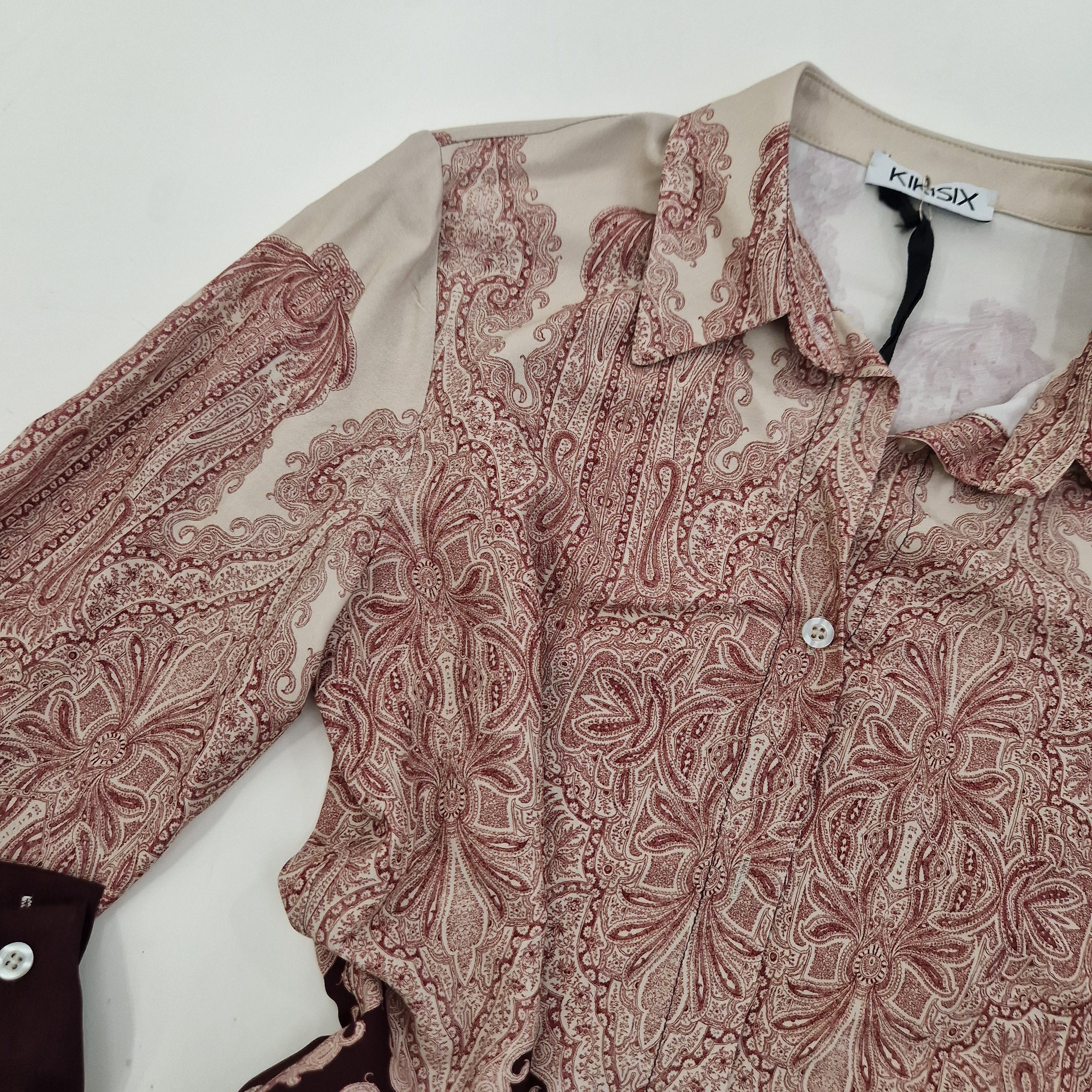 Kikisix camicia DAMASCO stampa panna e bordeaux