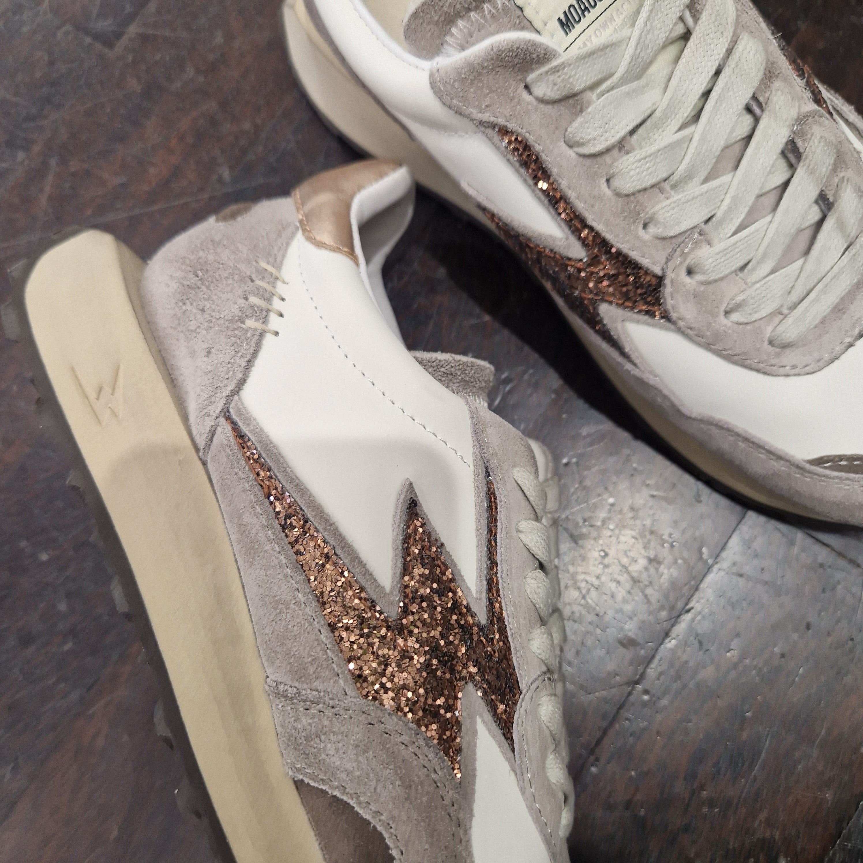 Moa sneakers modello running fulmine glitter bronzo