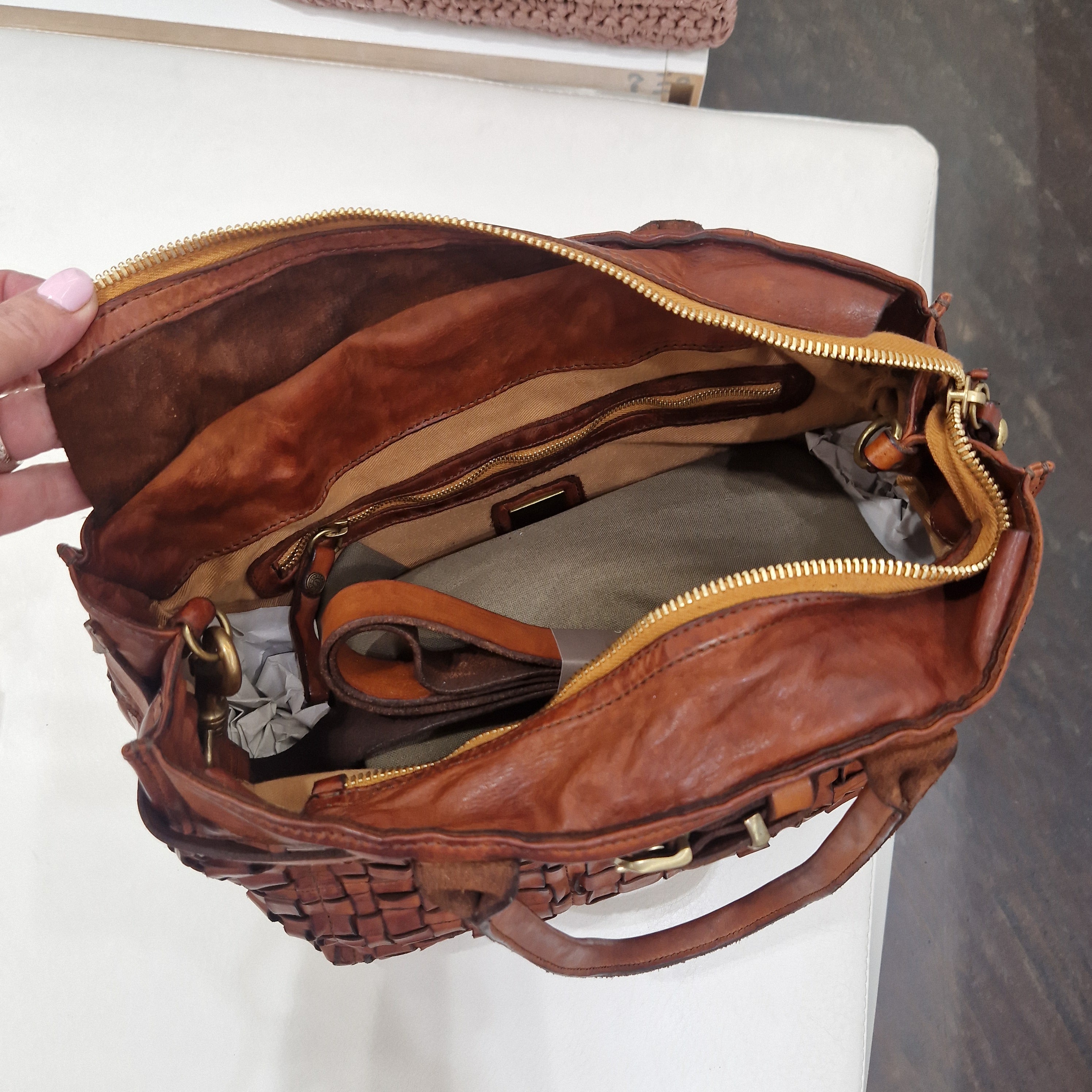 Campomaggi borsa linea PENELOPE intrecciata color cuoio