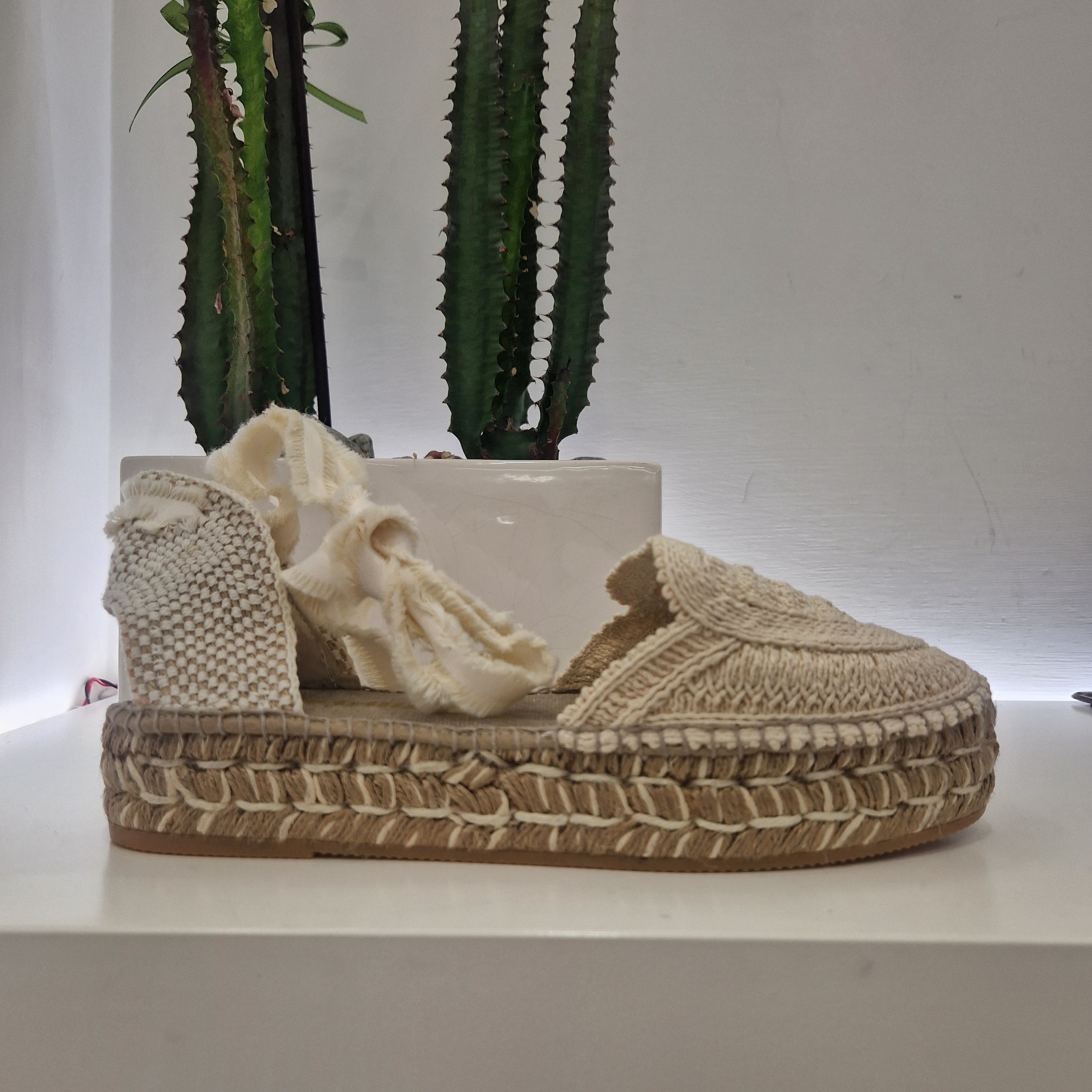 Espadrilles zeppa bassa color panna