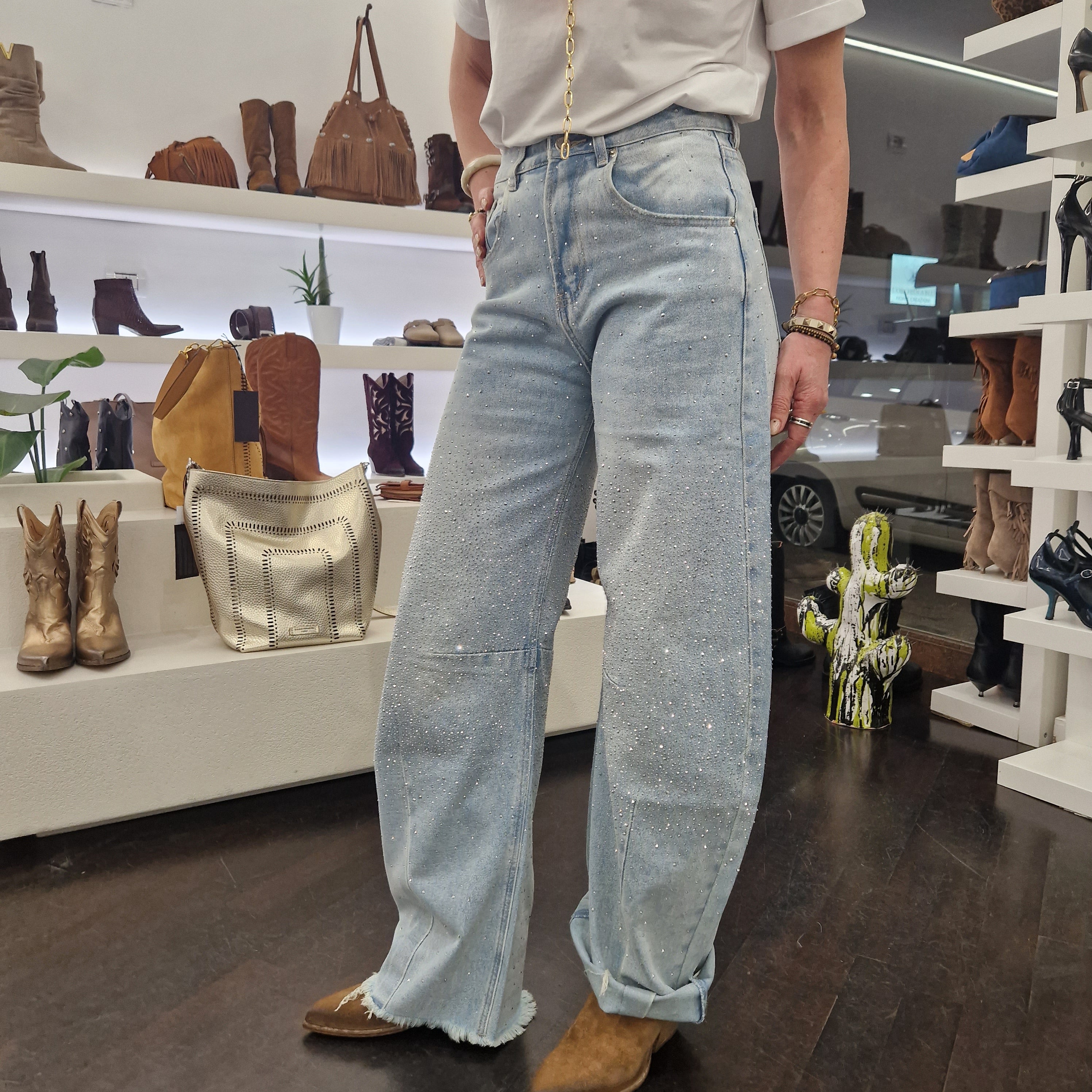 Pantalone jeans STRASS lavaggio chiaro – Dorico Calzature