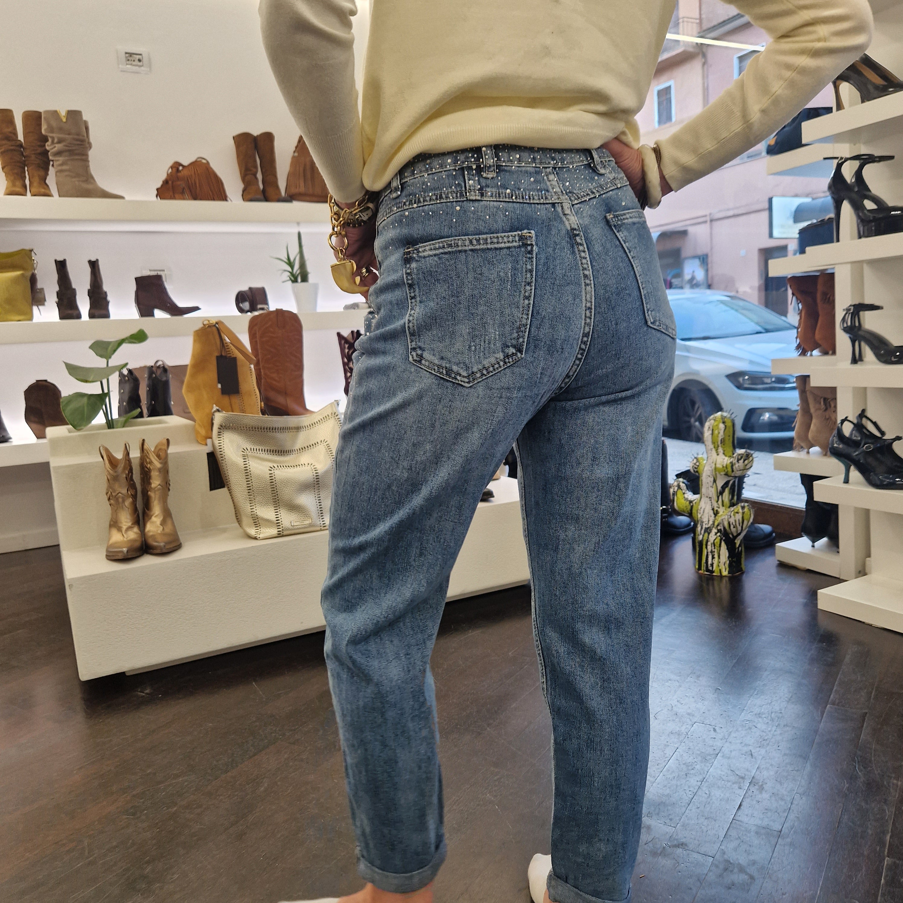 Pantalone jeans OLIVIA con strass