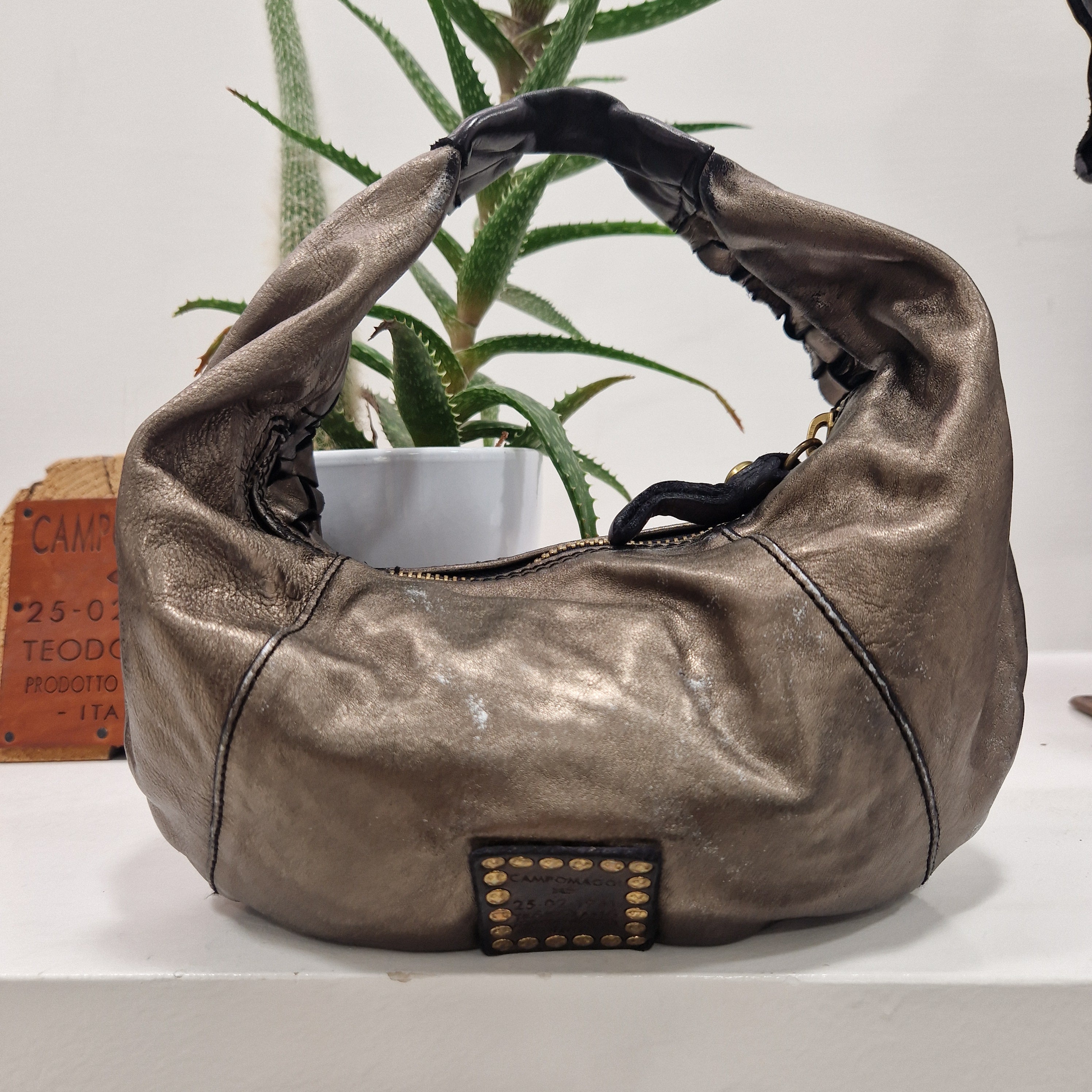 Campomaggi borsa monospalla laminato pellame intrecciato