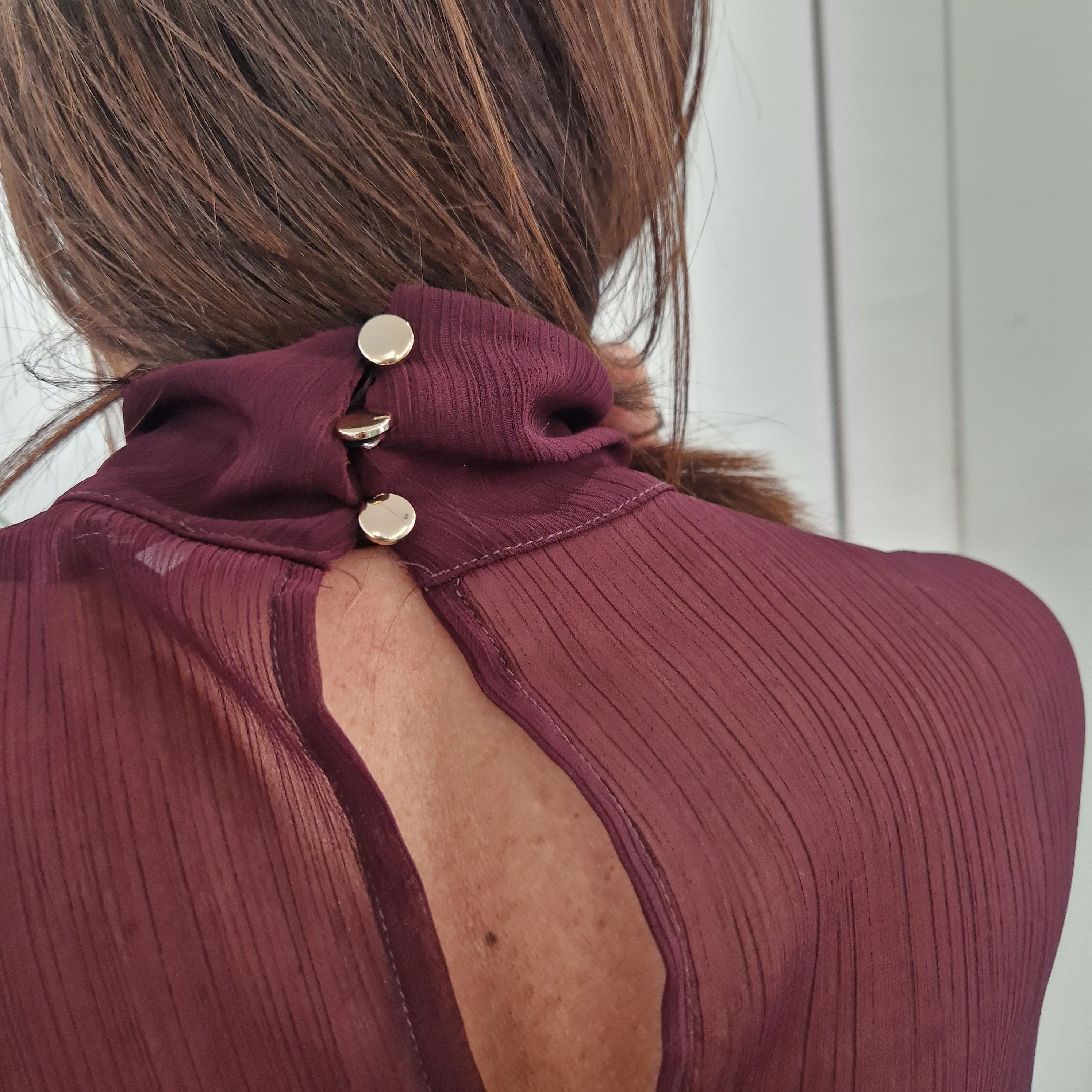 Kikisix camicia trasparente bordeaux collo alto